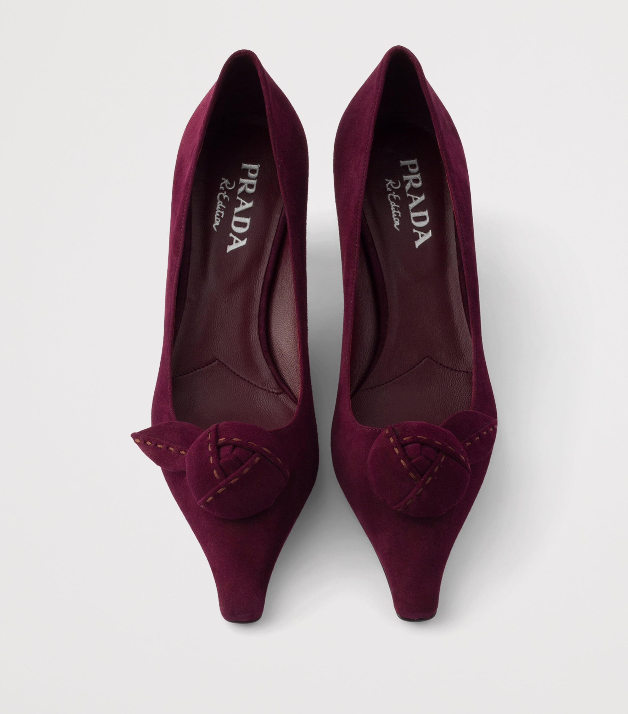 Prada Suede Floral-Detail Pumps 55 Burgundy Image 3