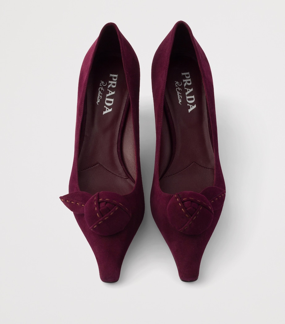 Prada Suede Floral-Detail Pumps 55 Burgundy Image 3