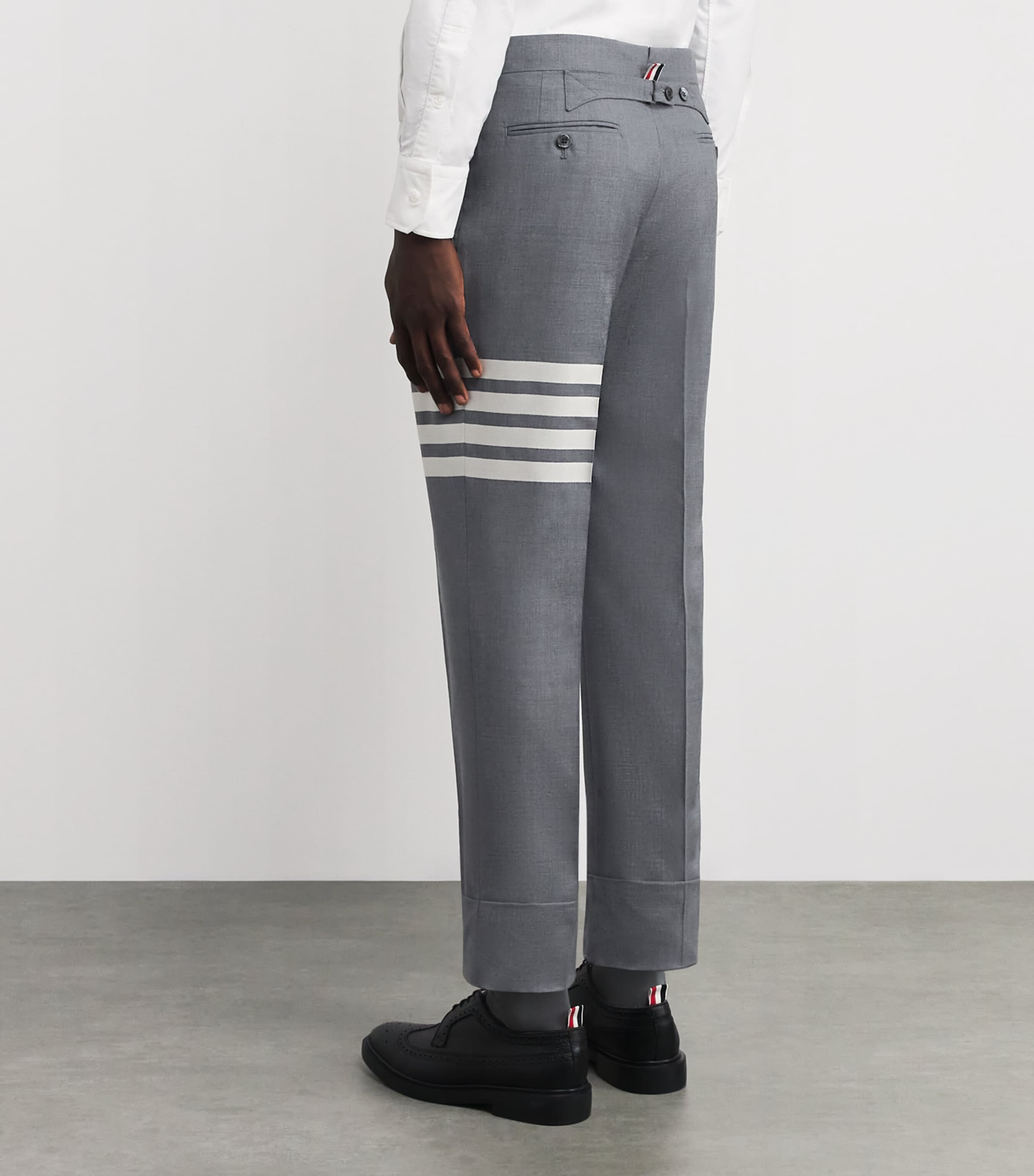 Thom Browne Mens Wool 4-Bar Stripe Tailored Trousers Med Grey Image 4