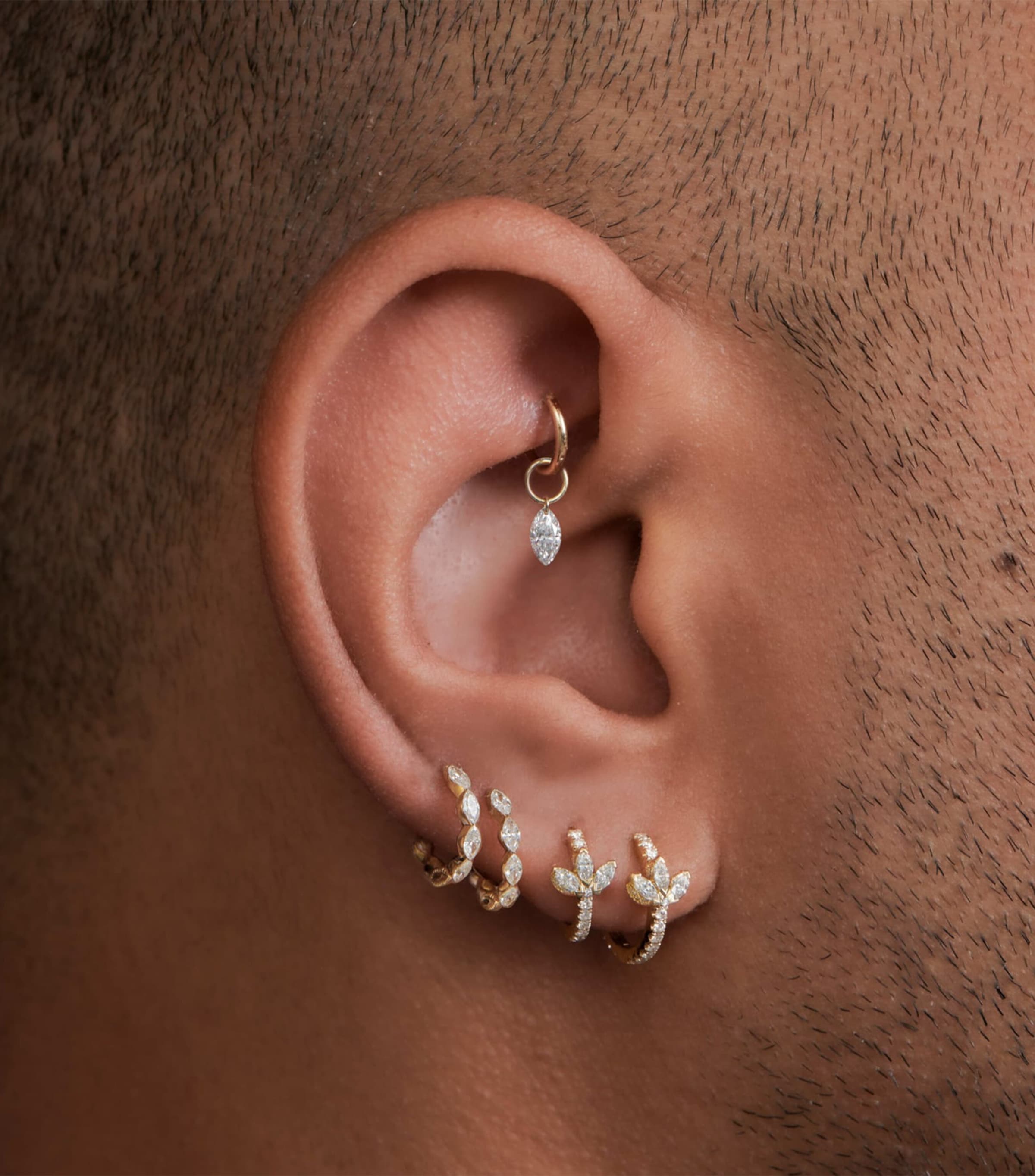 White Gold Diamond Lotus Eternity Hoop Earring (8mm) WHITE GOLD Image 3