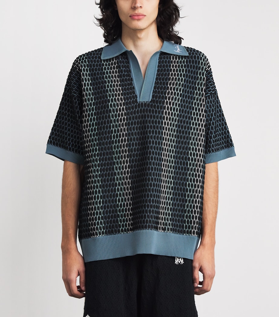 AMIRI Mens Stripe Embroidered Polo Sweater Blue Image 4