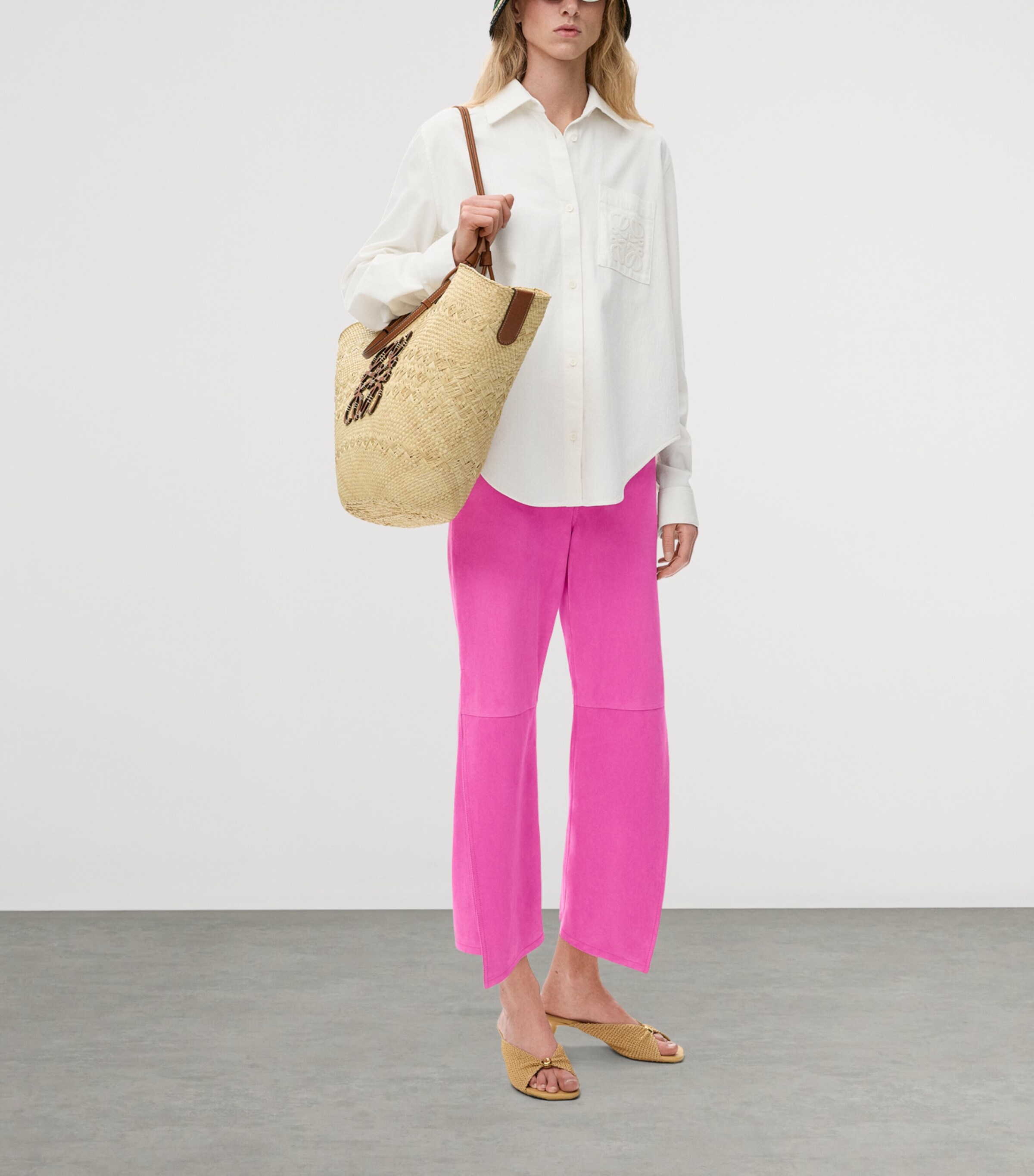 LOEWE Womens x Paula's Ibiza Suede Split-Leg Flared Trousers Pink Image 2