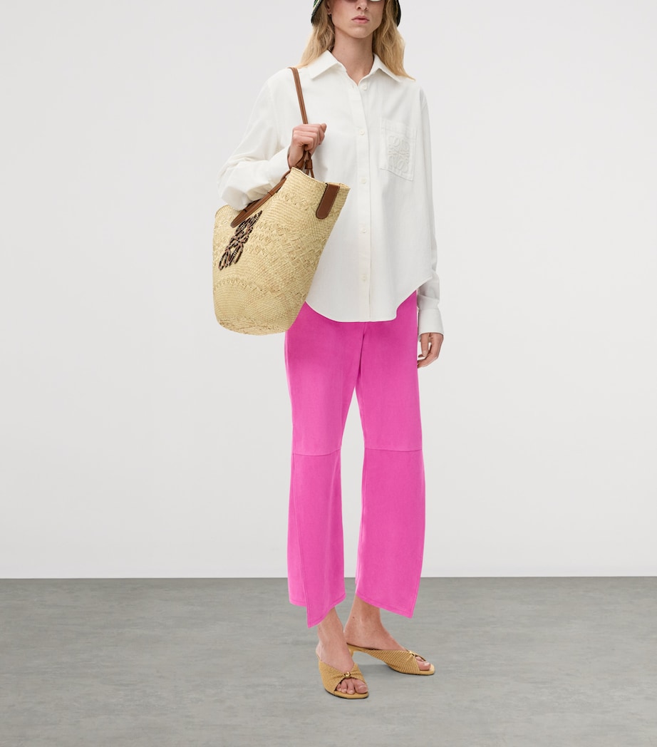 LOEWE Womens x Paula's Ibiza Suede Split-Leg Flared Trousers Pink Image 2