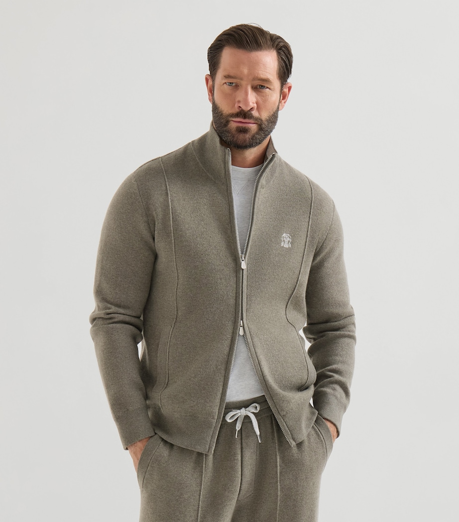 Brunello Cucinelli Mens Cashmere-Blend Zip-Up Cardigan Image 2