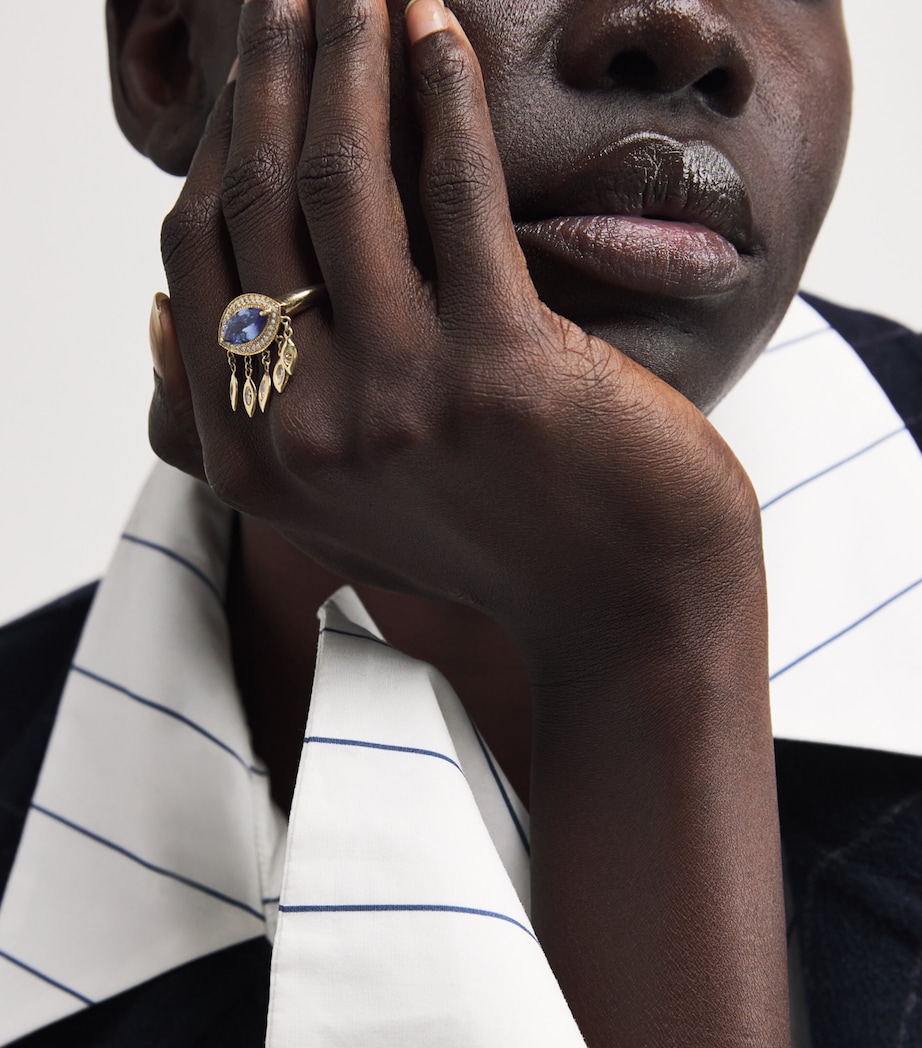 Yellow Gold, Diamond and Tanzanite Evil Eye Shaker Ring YELLOW GOLD Image 2