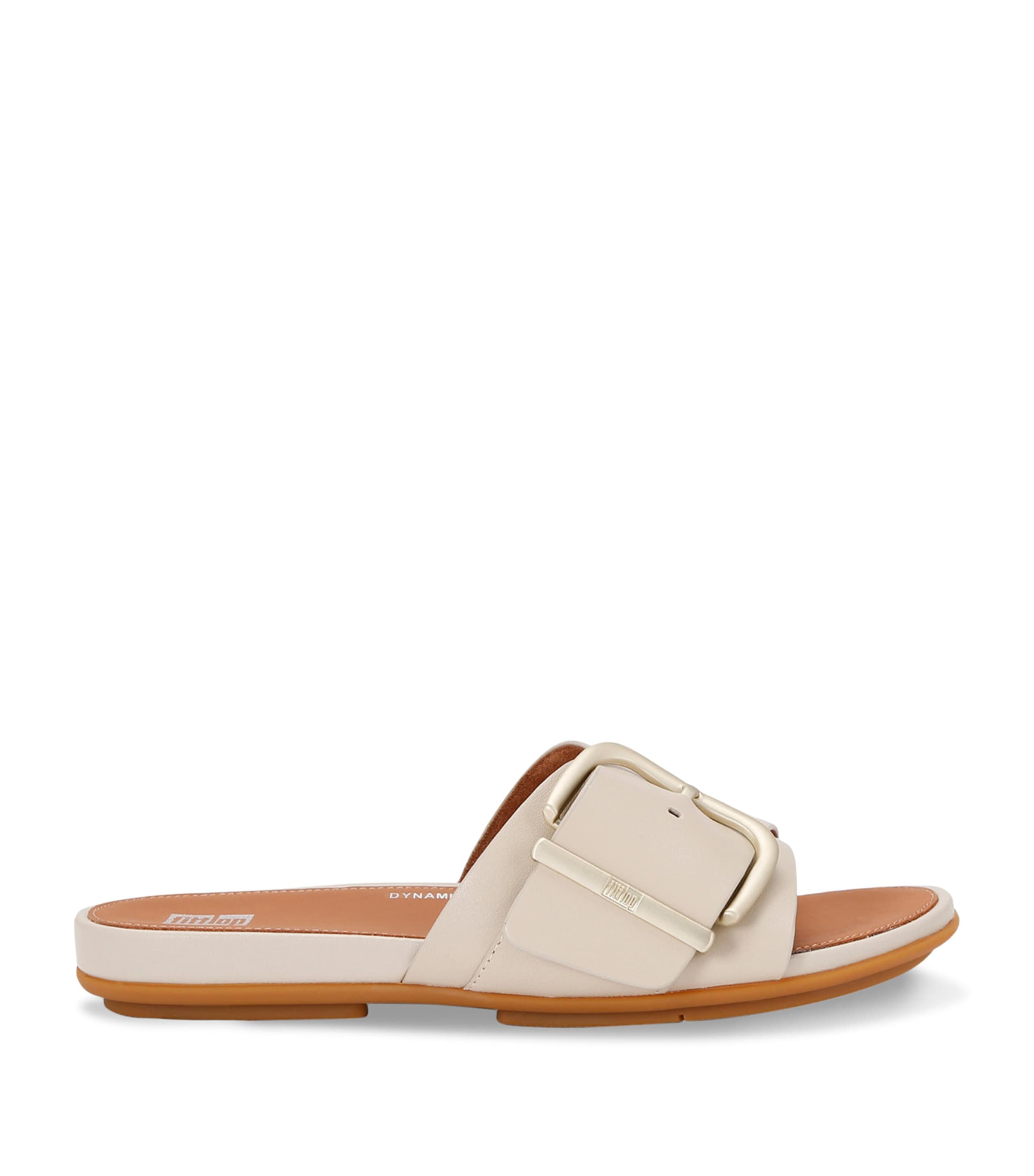 Shop Fitflop Leather Gracie Slides In Beige