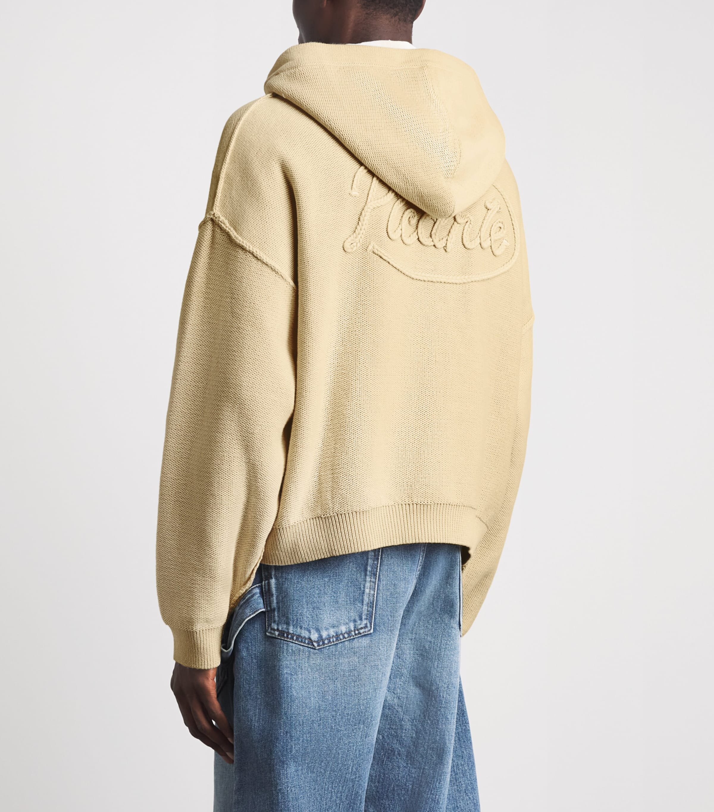 Picante Mens Knitted Reverse-Seam Senna Zip-Up Hoodie Sand Image 5