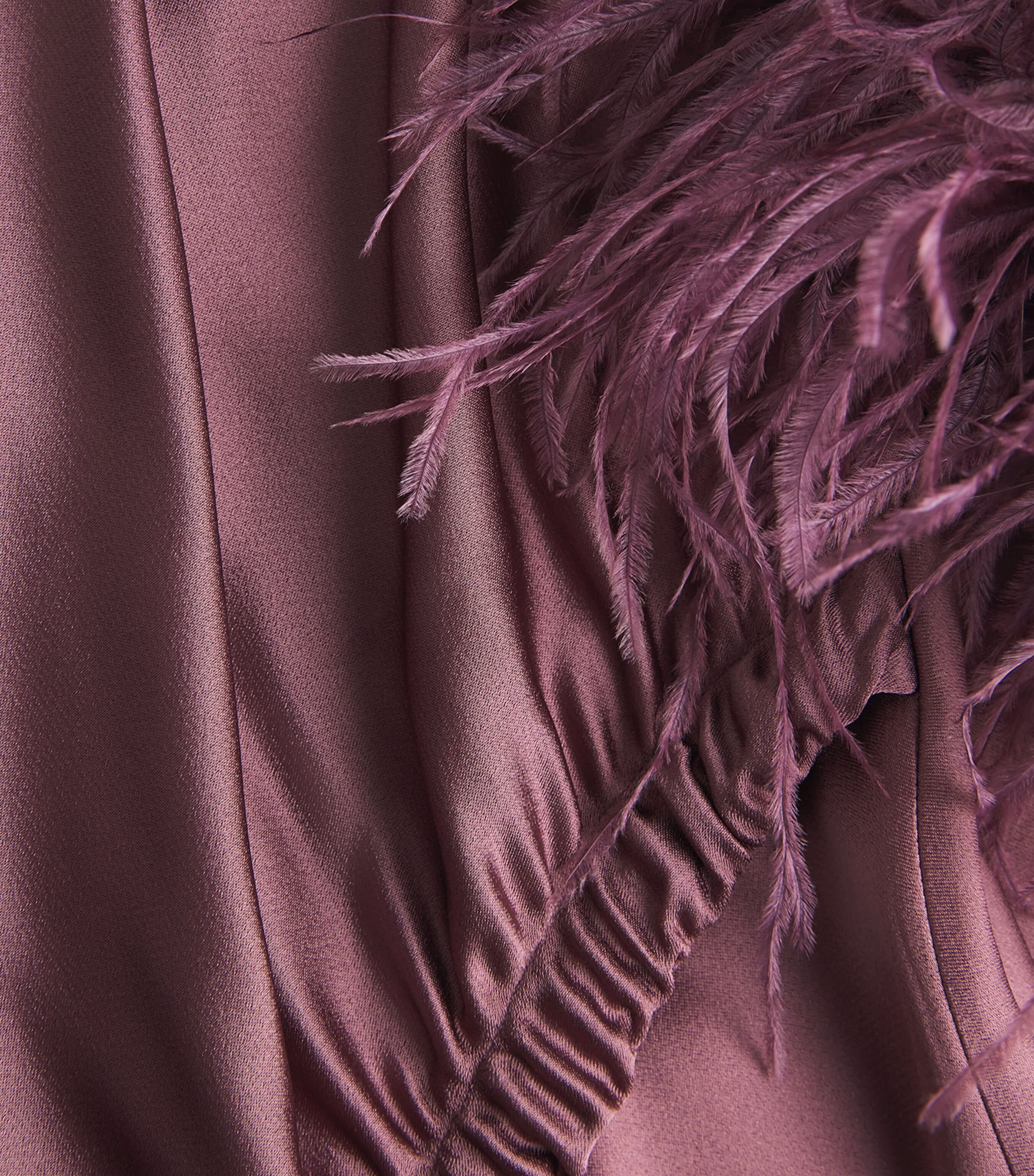LAPOINTE Womens Satin Feather-Trimmed Gown Dark Mauve Image 6