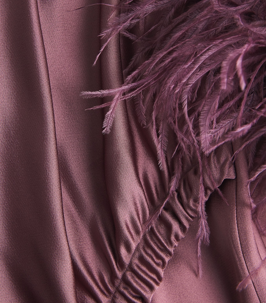 LAPOINTE Womens Satin Feather-Trimmed Gown Dark Mauve Image 6