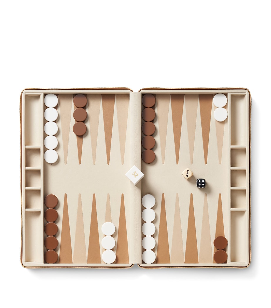 Leather Enzo Travel Backgammon Set FAWN Image 2