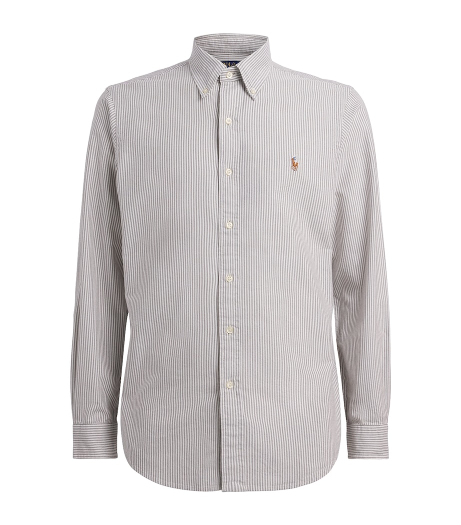 Polo Ralph Lauren Mens Cotton Stripe Shirt Nutmeg Brn Wht Image 1
