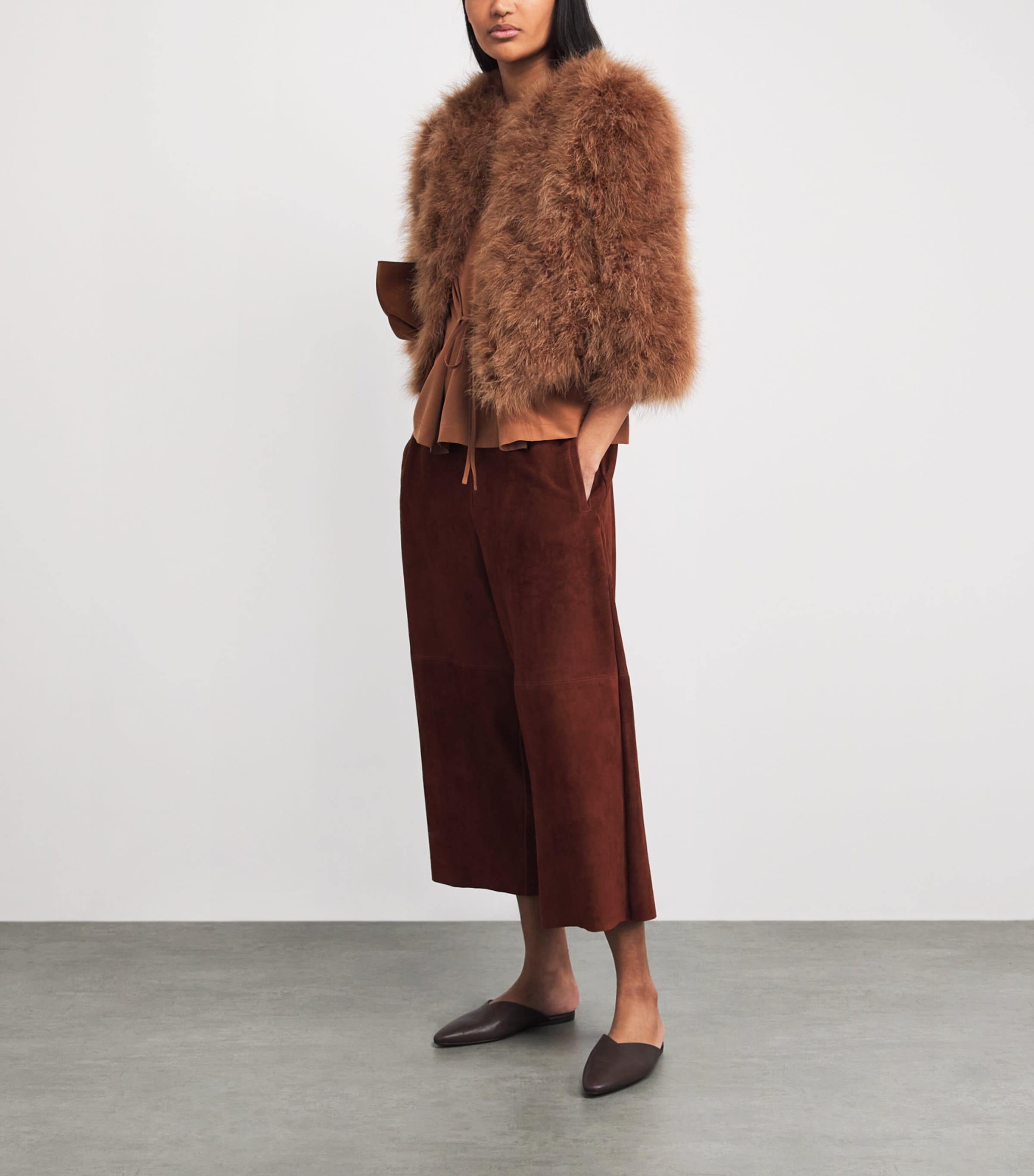 Yves Salomon Womens Feather Cropped Jacket Image 2