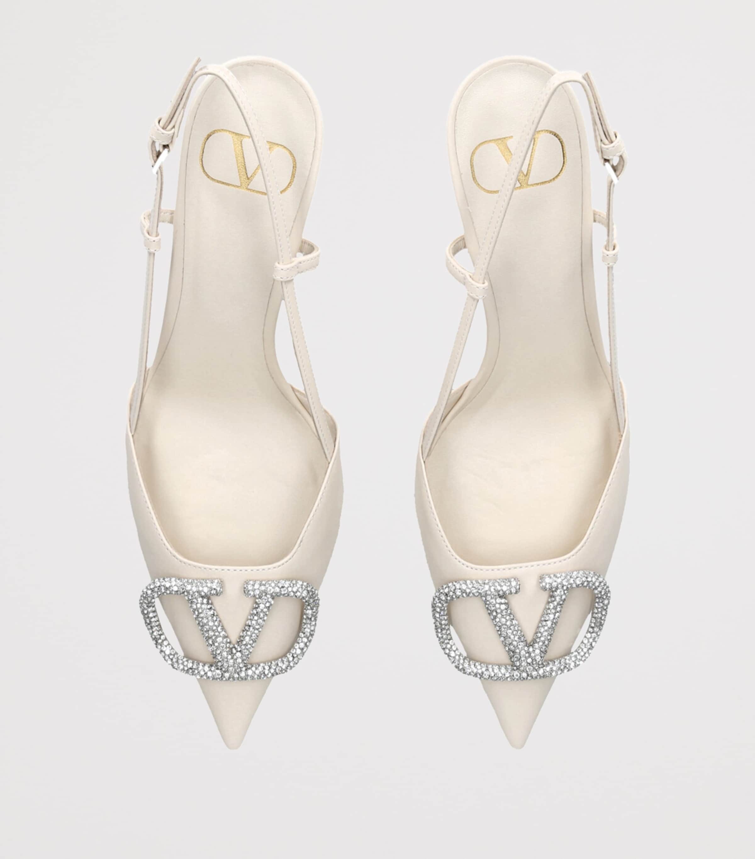 Leather VLogo Strass Slingback Pumps 80 WHITE Image 4