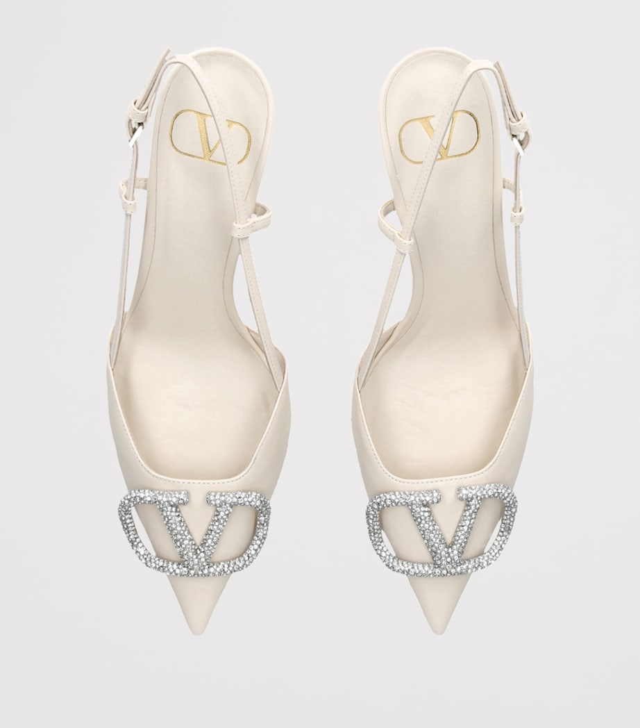 Leather VLogo Strass Slingback Pumps 80 WHITE Image 4