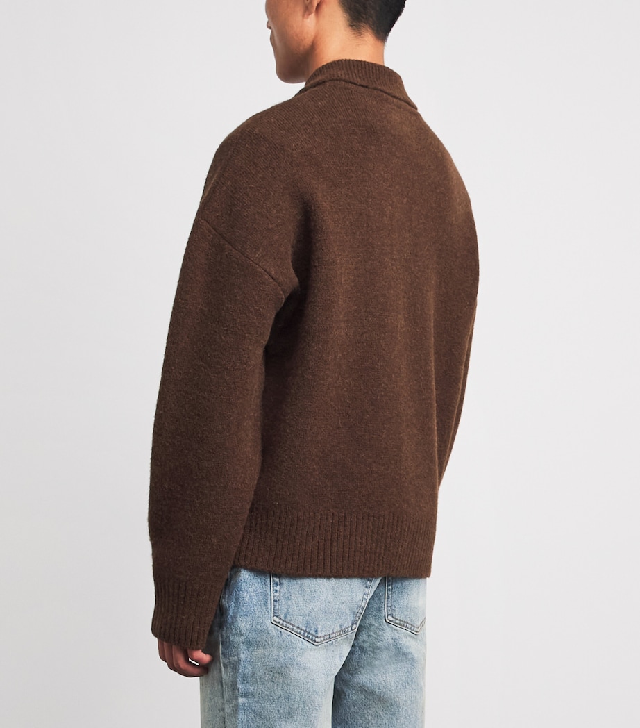 AMI Paris Mens Ami de Coeur Polo Sweater Mrron Choc/ecru Image 5