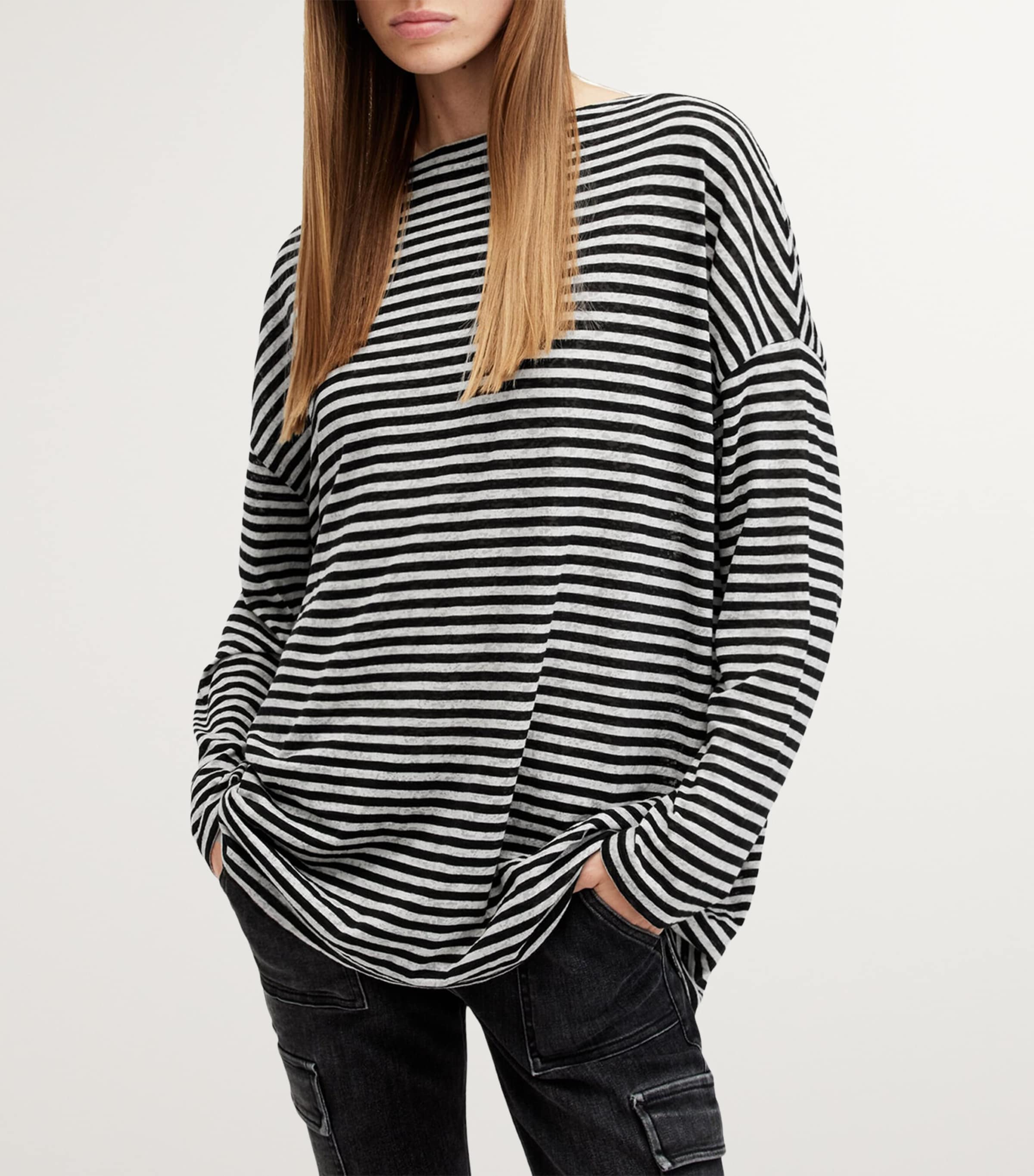 AllSaints Womens Striped Rita T-Shirt Chalk/ink Image 4
