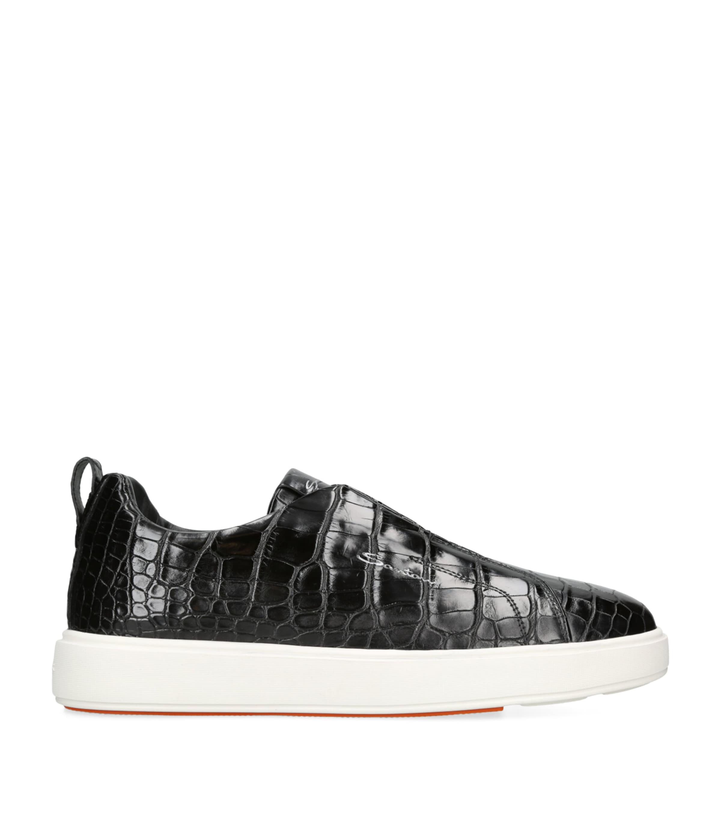 Santoni Crocodile Leather Clean Icon 2.0 Sneakers In Black