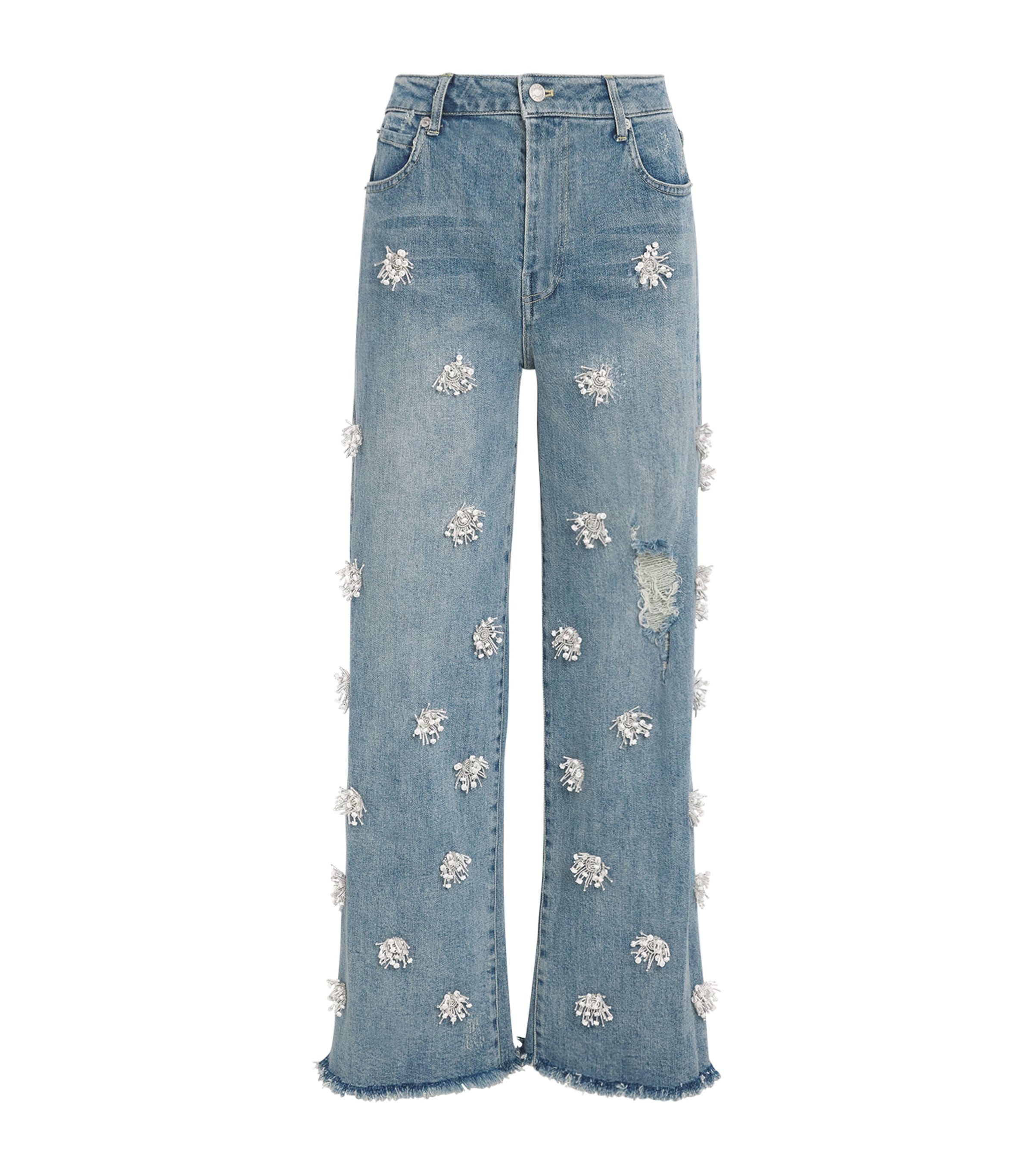Simkhai Womens Distressed Brickell Jude High-rise Embellished Denim Jeans In Blue