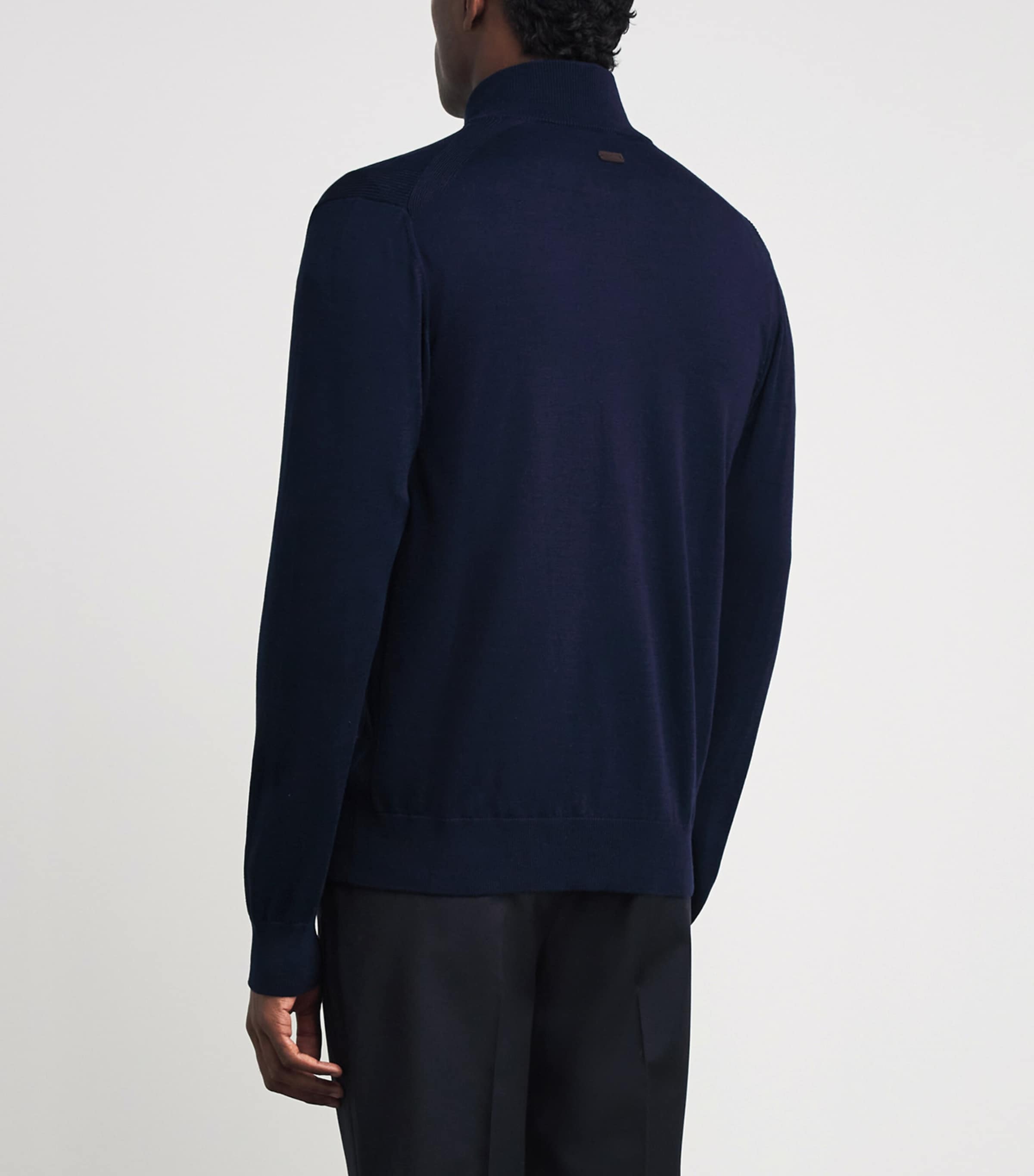 Eton Mens Cotton Zip Cardigan Navy Blue Image 5