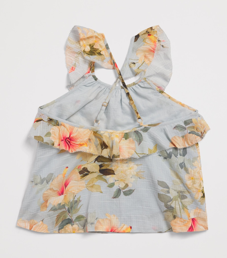 Zimmermann Kids Cotton Hibiscus Blouse (2-12 Years) Blue Hibiscus Image 2