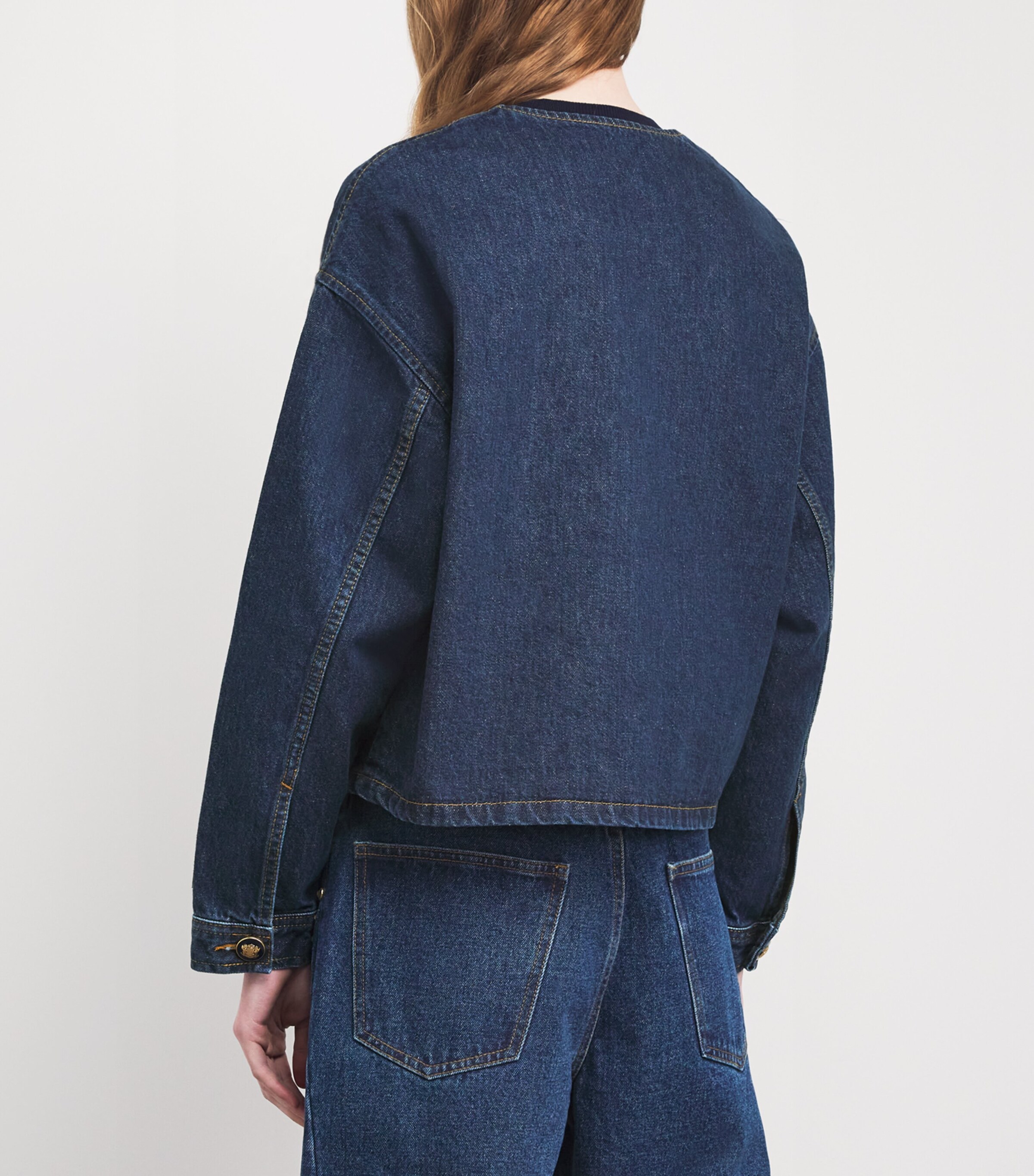 Crest-Button Denim Jacket DEEP BLUE Image 5