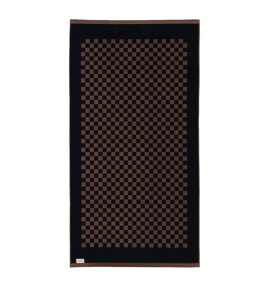 Check Roman Beach Towel (90cm x 170cm) TABAC / NOIR Image 3