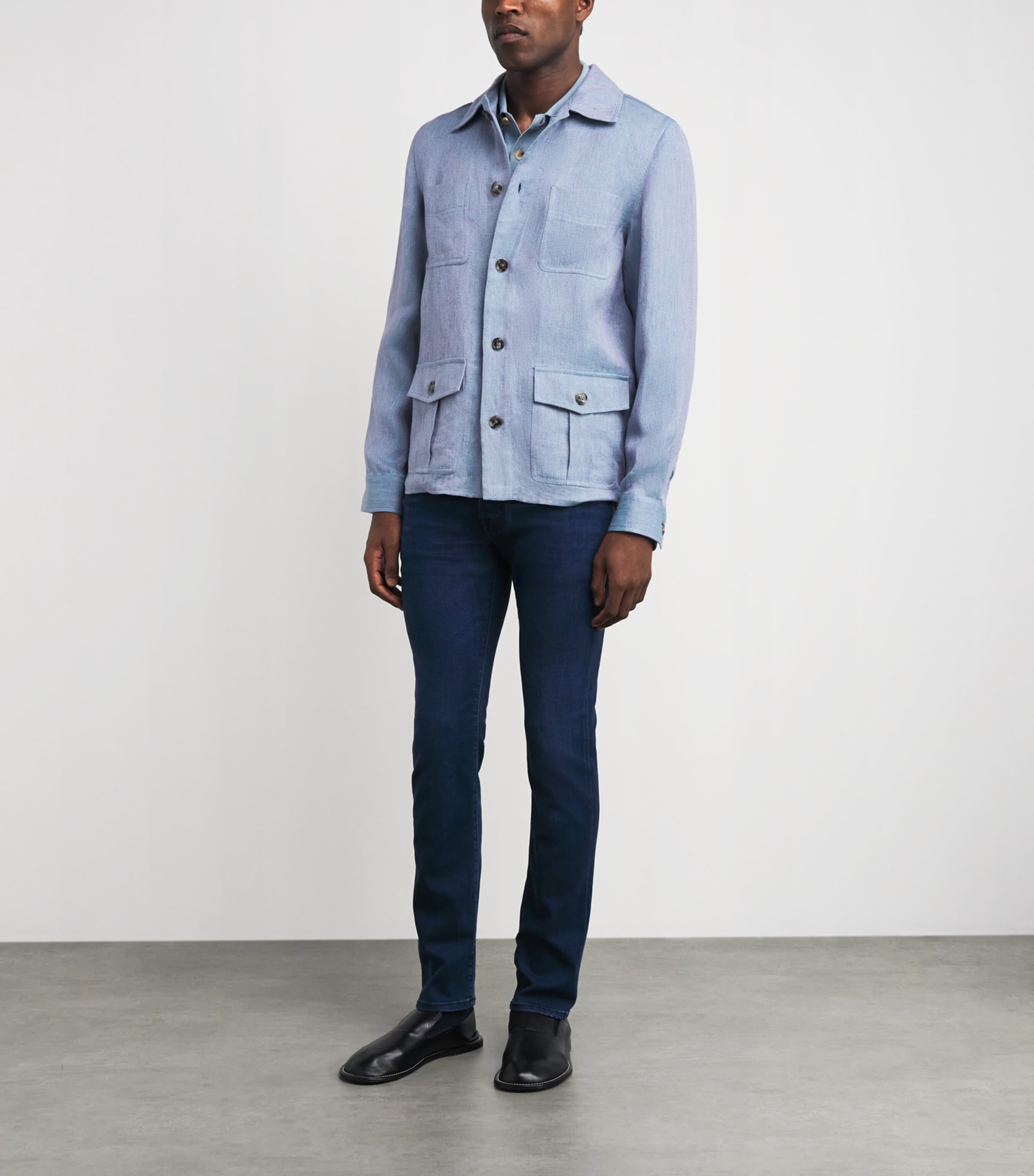 JACOB COHËN Mens Linen Overshirt Azzurro Image 2