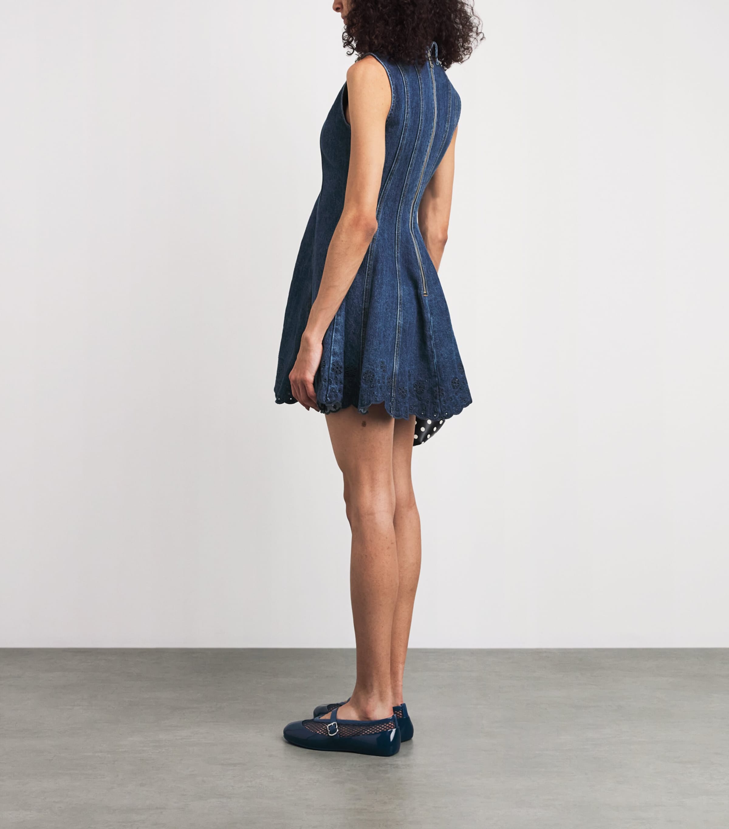 Self-Portrait Womens Denim Flared Mini Dress Blue Image 4