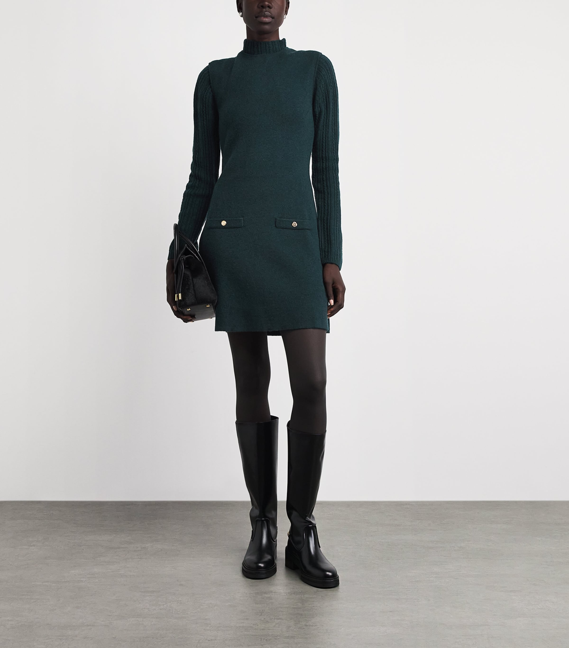 Maje Womens Knit Mini Dress and Sweater Bottle Green Image 2