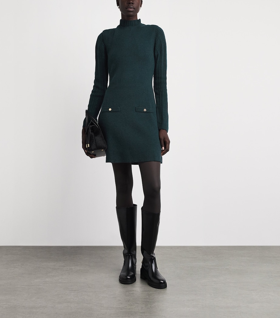 Maje Womens Knit Mini Dress and Sweater Bottle Green Image 2