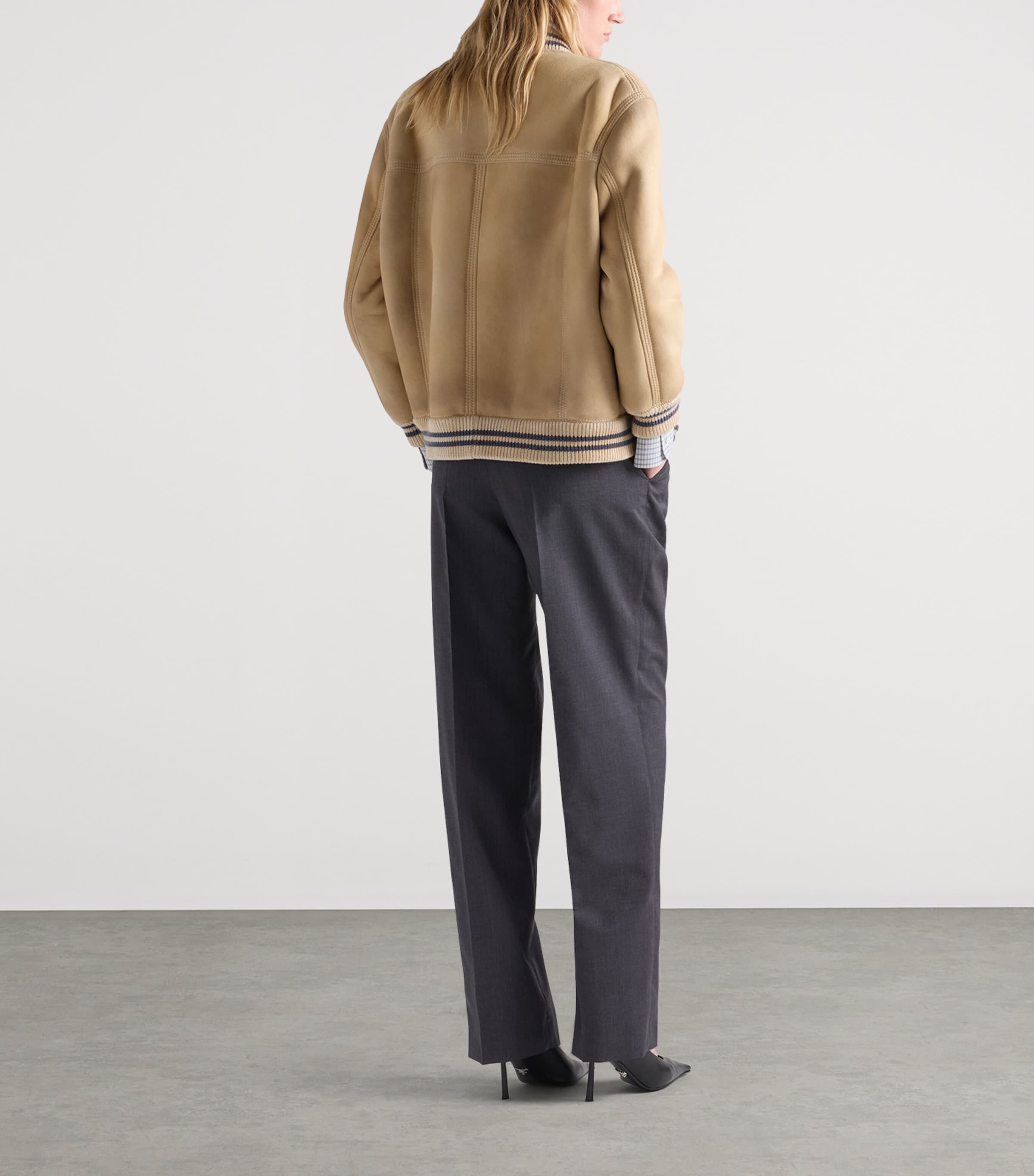 Prada Womens Wool-Mohair Pleated Trousers Grey Image 5