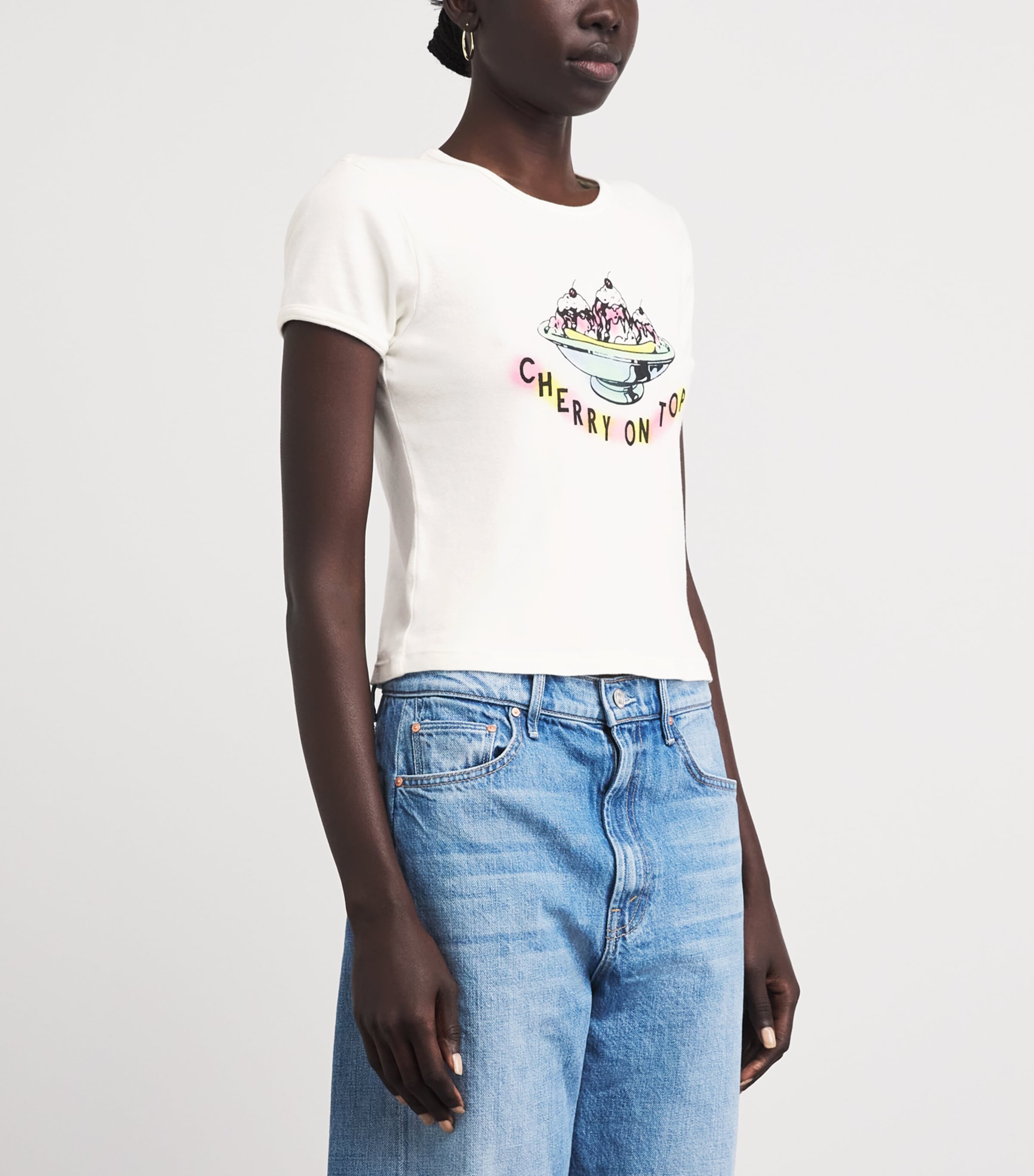 MOTHER Womens Printed The Itty Bitty Ringer T-Shirt Top Cherry On T Image 4