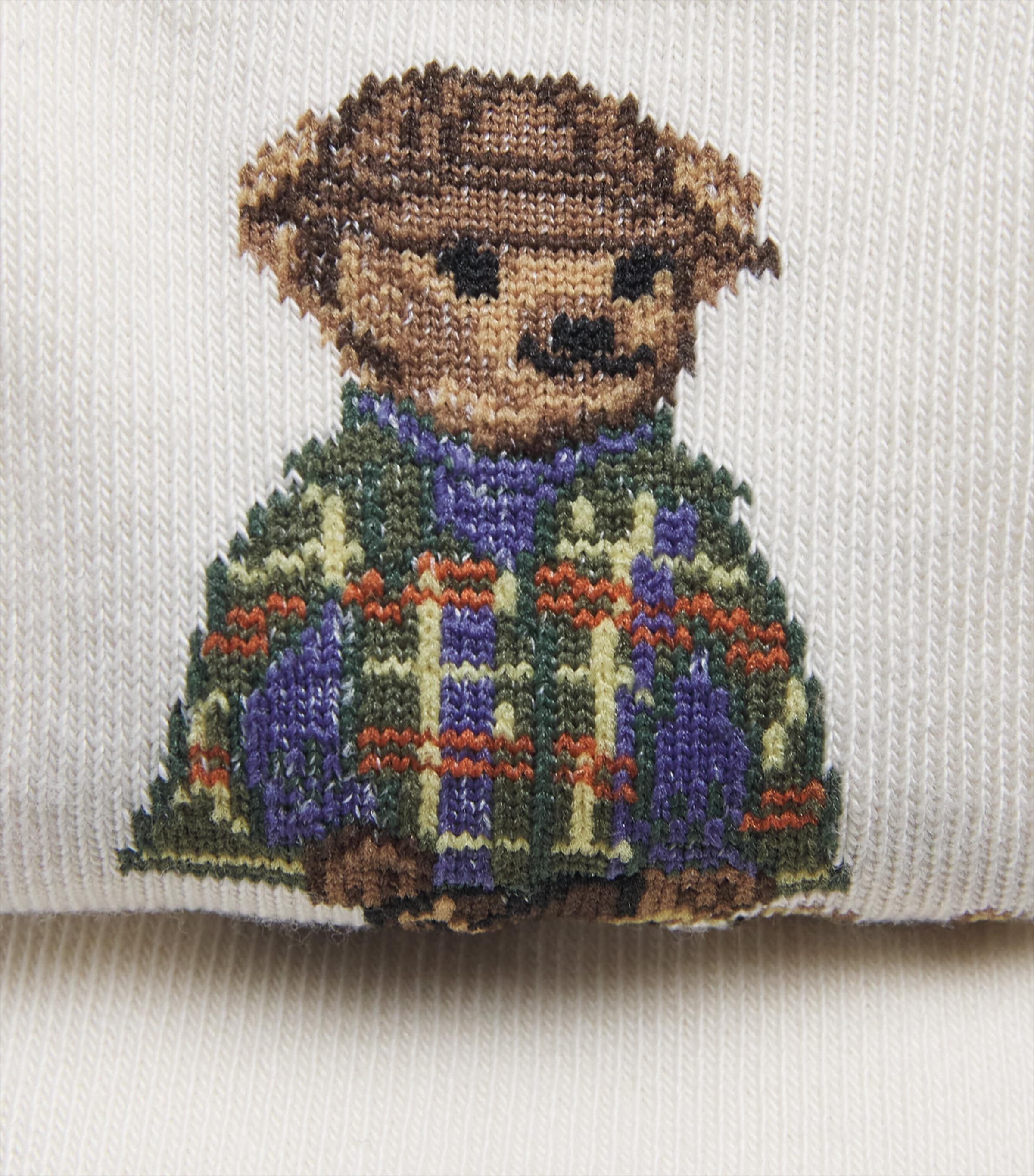 Ralph Lauren Kids Polo Bear Crew Socks (Pack of 3) Ivory/purple/olive Image 2