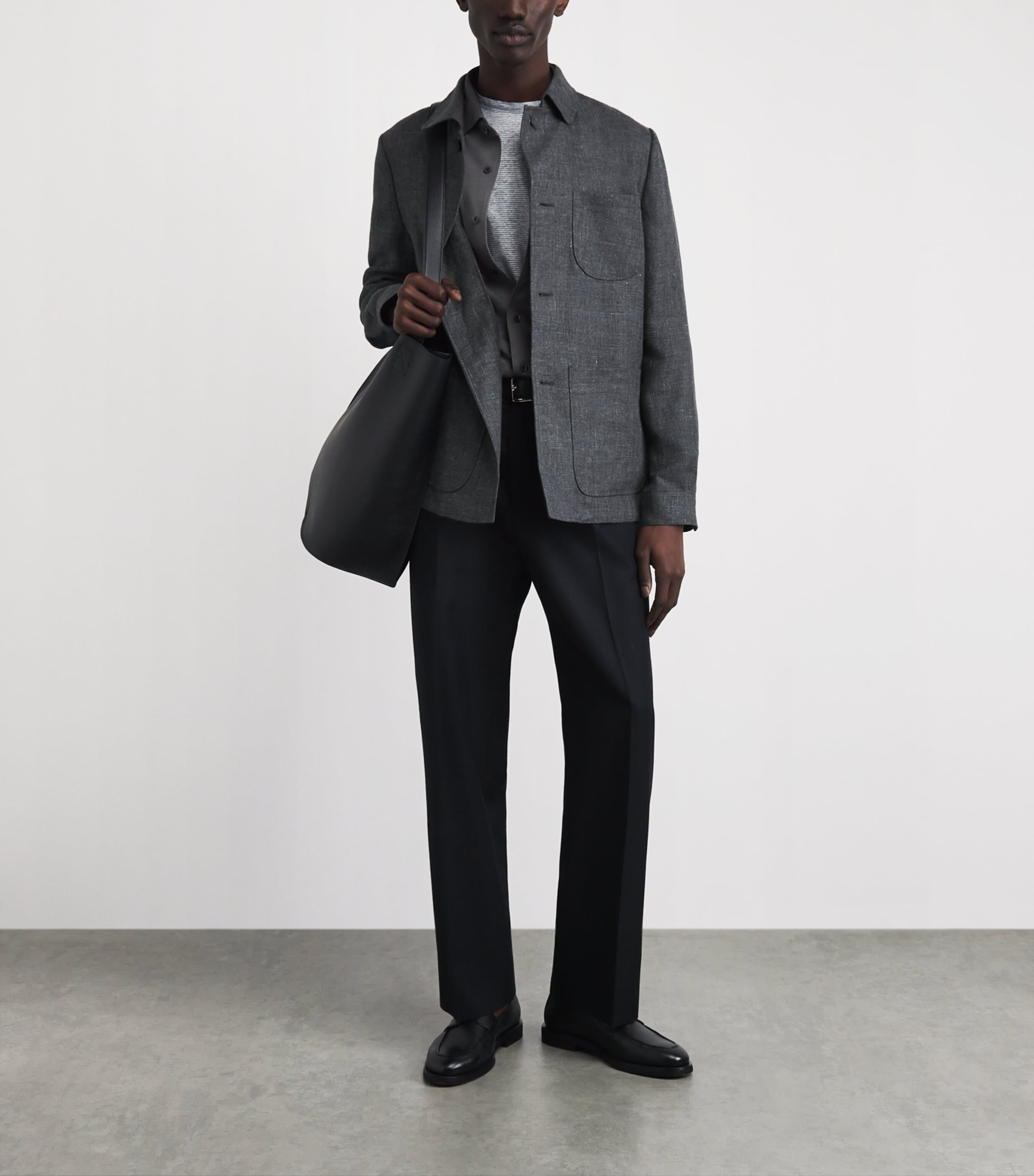 Corneliani Mens Linen-Wool Overshirt Grey Melange Image 2