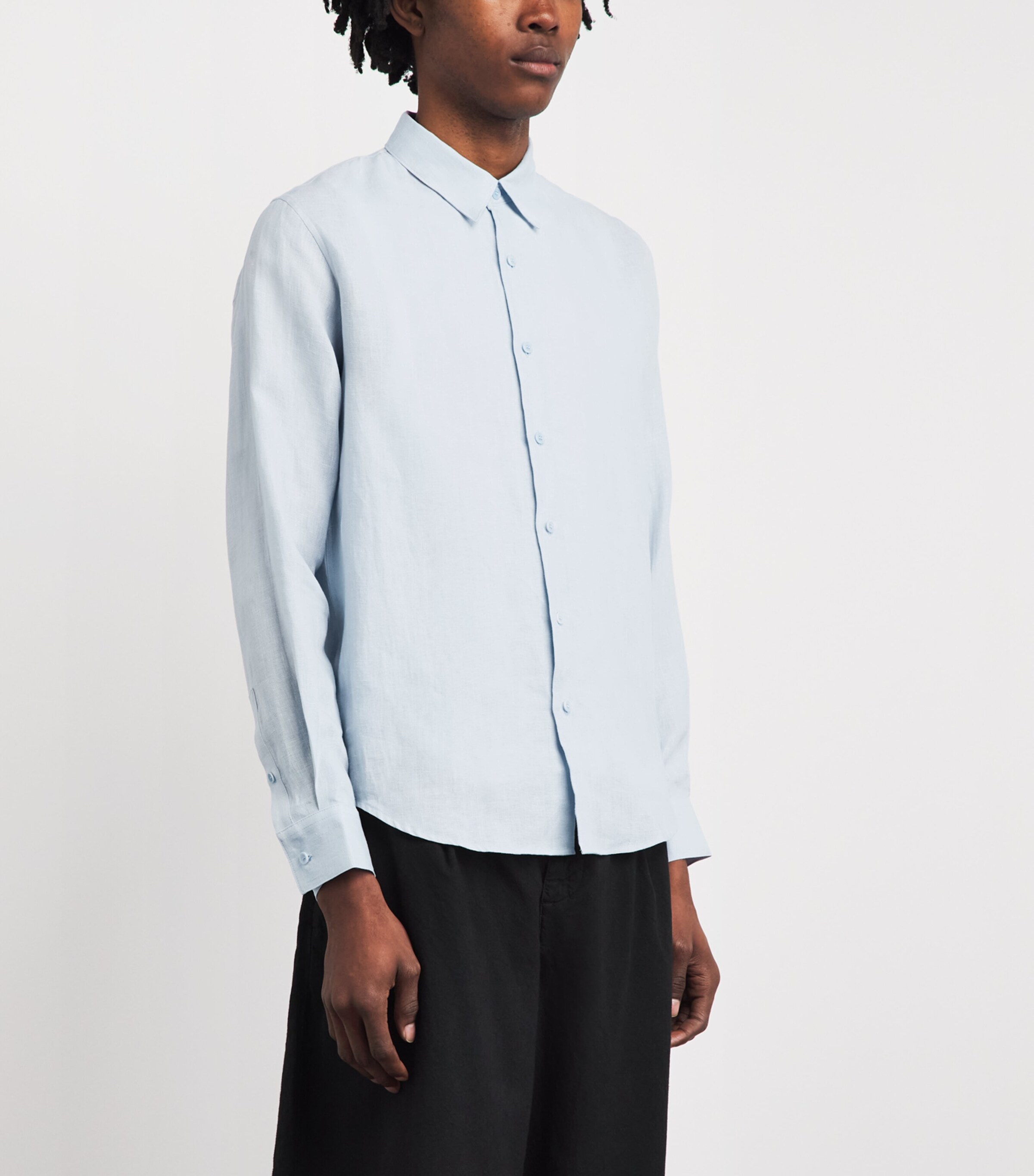 Sandro Paris Mens Linen Shirt Sky Blue Image 4