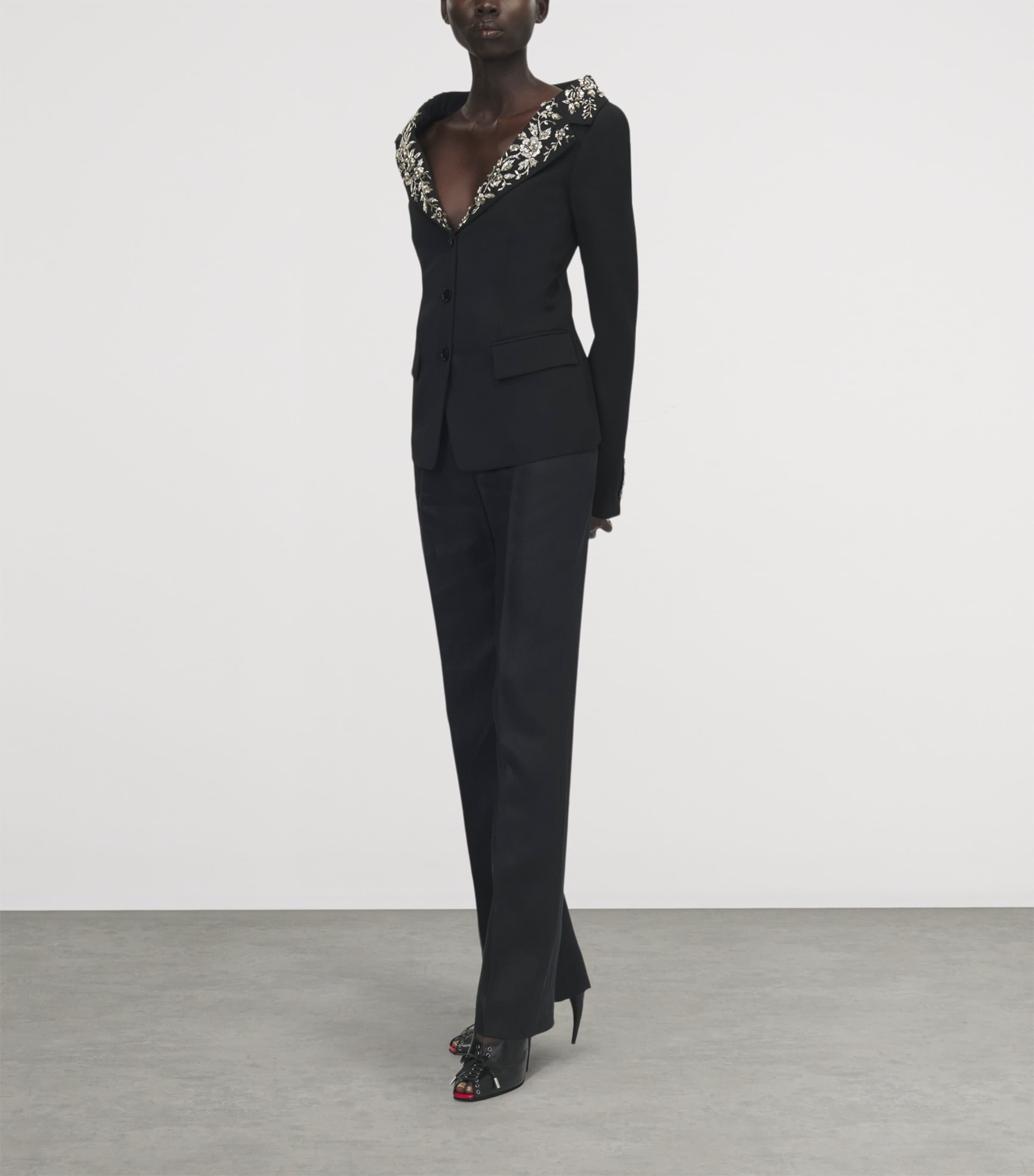 McQueen Womens Wool Beaded-Collar Blazer Image 2