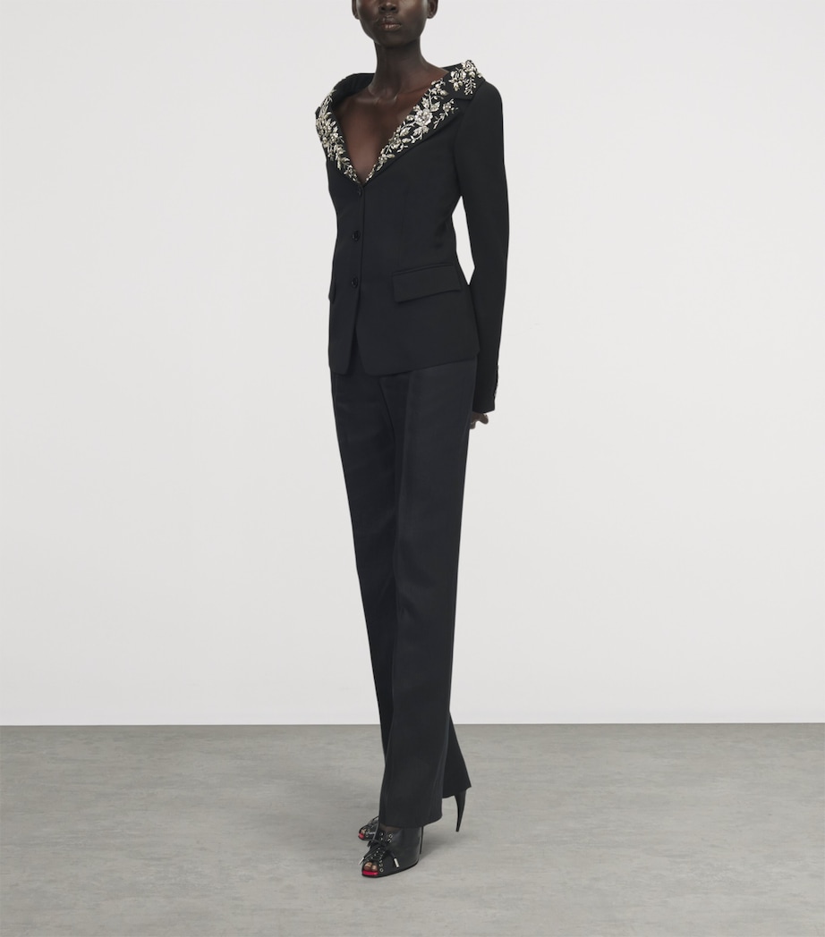 McQueen Womens Wool Beaded-Collar Blazer Image 2