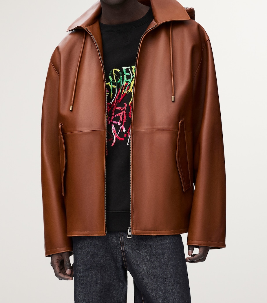 Leather Hooded Jacket EARTH BROWN Image 3