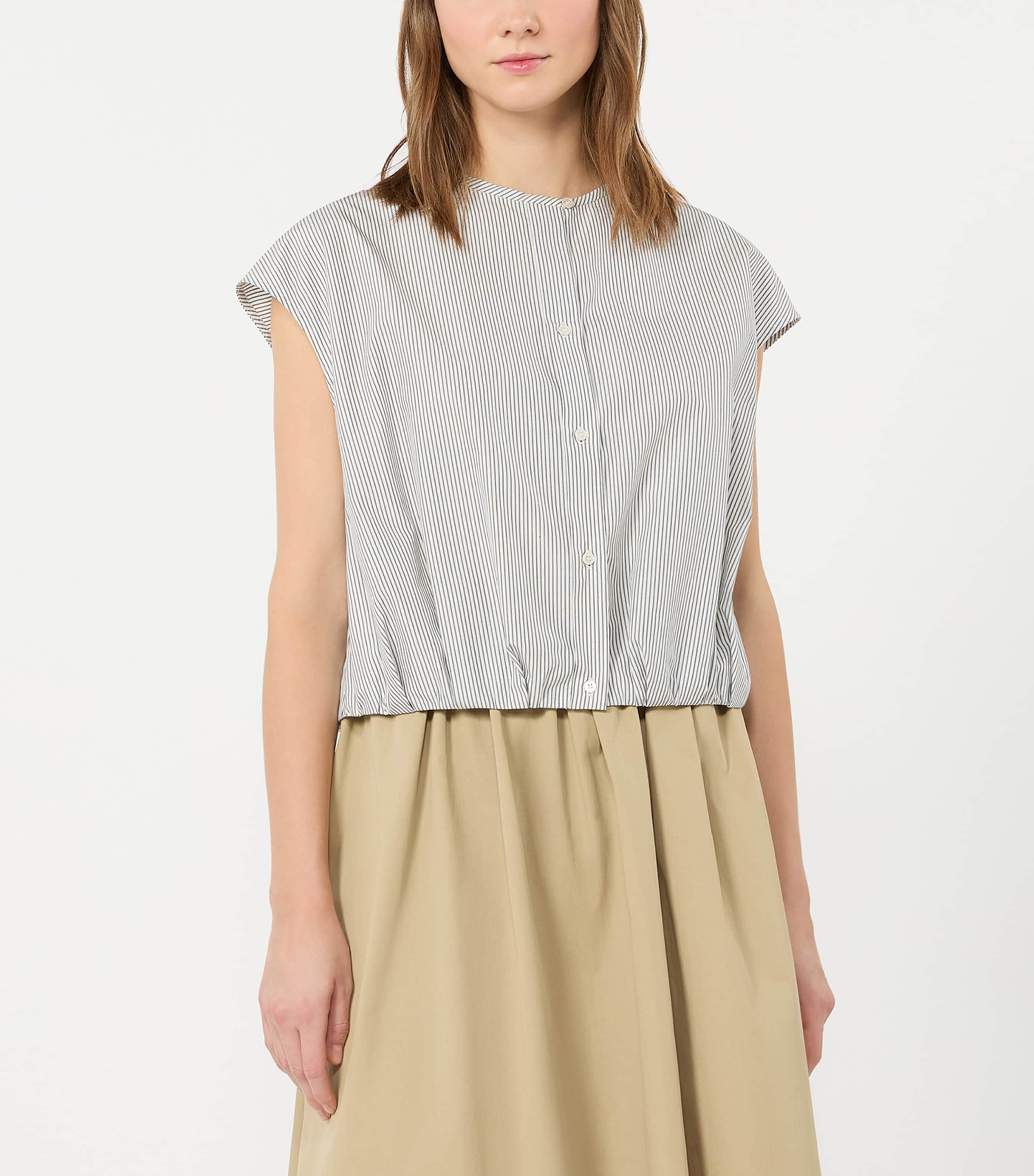 Weekend Max Mara Womens Collarless Stripe Shirt Navy Image 2
