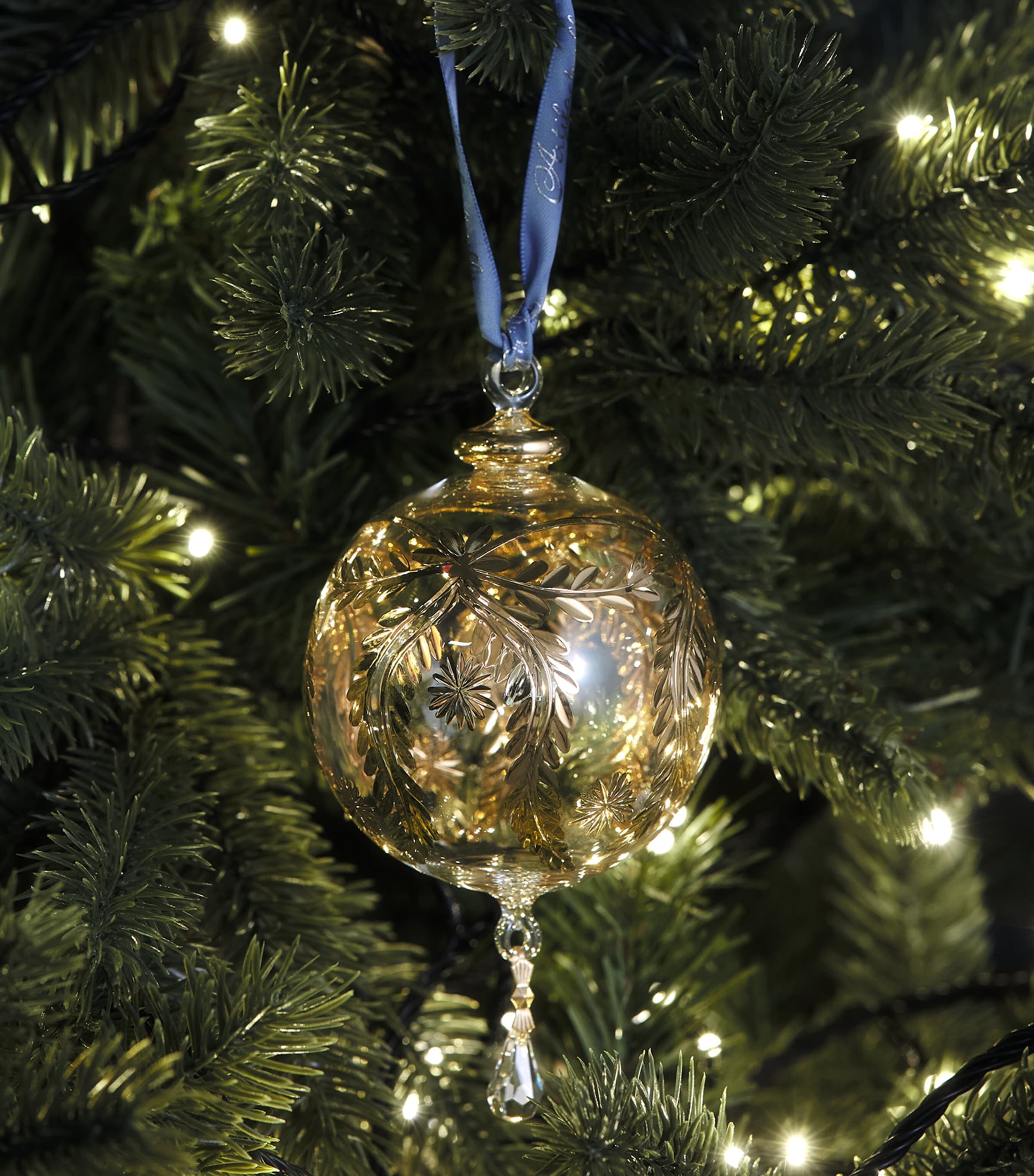 Artifactually Glass Leaf Print Bauble Gold Image 2
