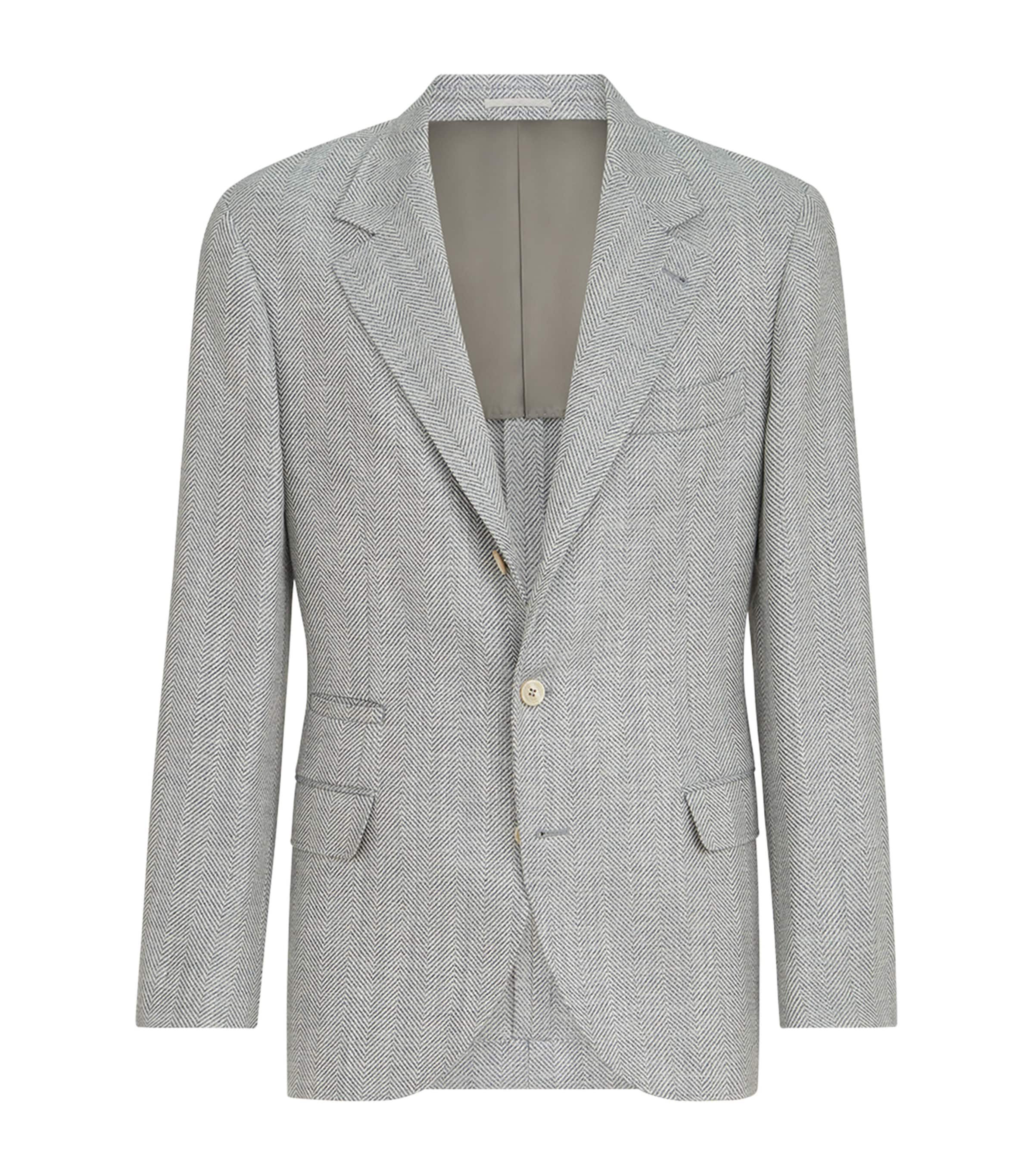 Brunello Cucinelli Mens Wool-Alpaca-Silk Chevron Blazer Image 1