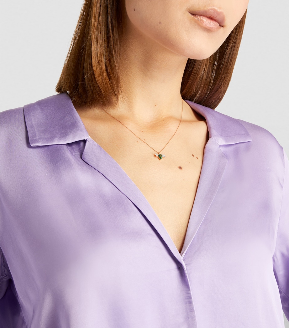 Rose Gold, Diamond and Emerald Honey Bee Necklace NO COLOUR Image 3