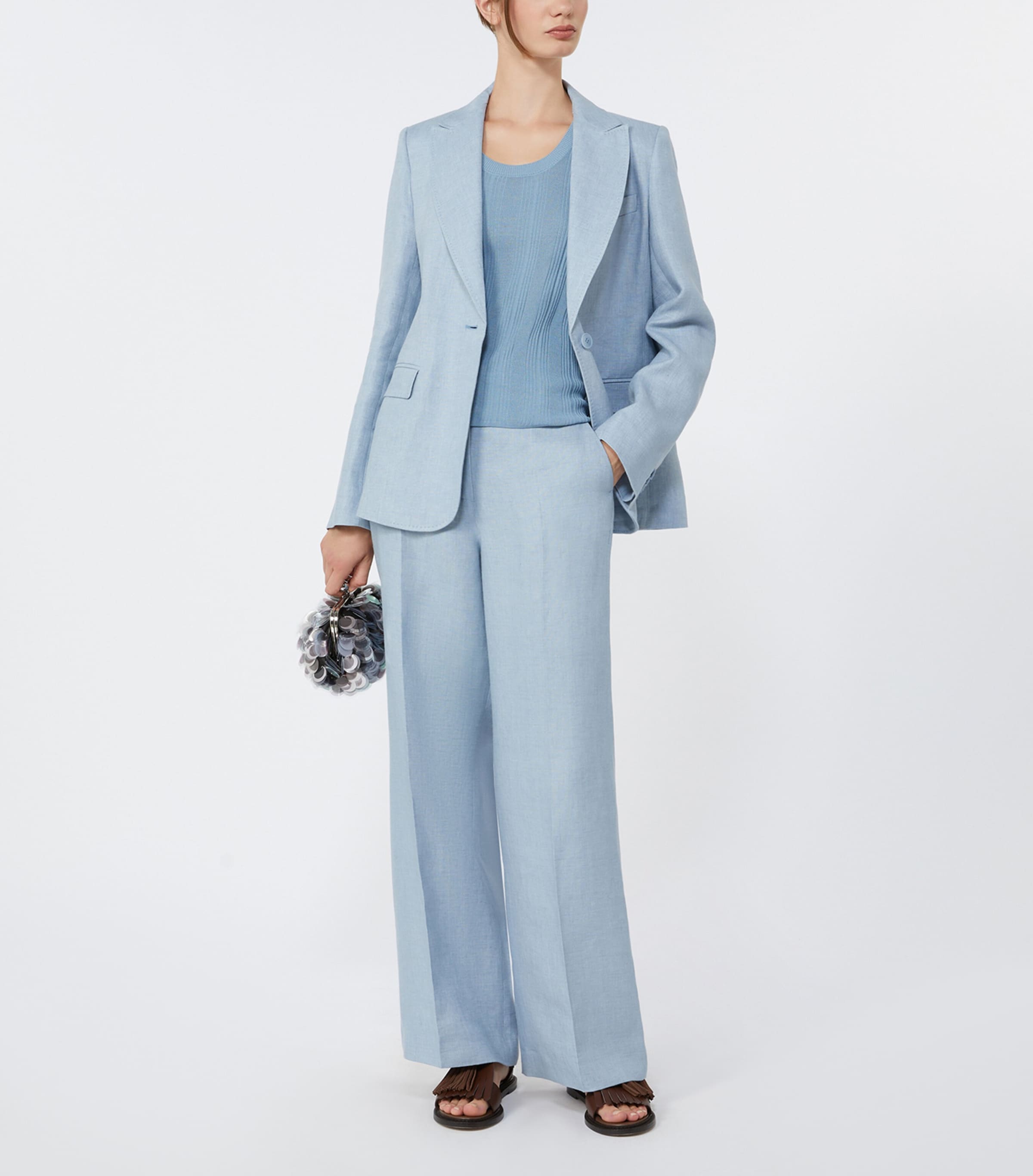 Weekend Max Mara Womens Linen Wide-Leg Trousers Navy Image 2