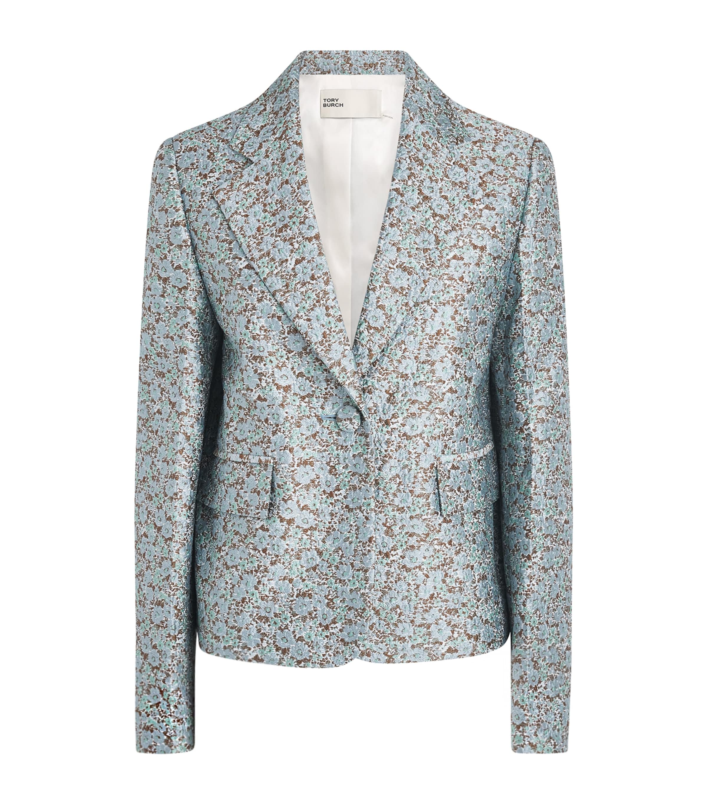 Tory Burch Womens Jacquard Blazer Blue Floral Image 1