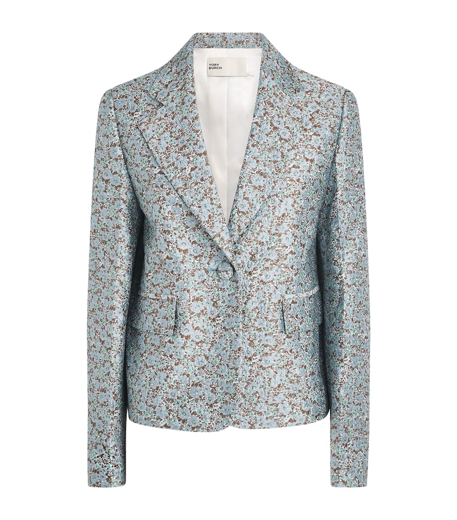 Tory Burch Womens Jacquard Blazer Blue Floral Image 1