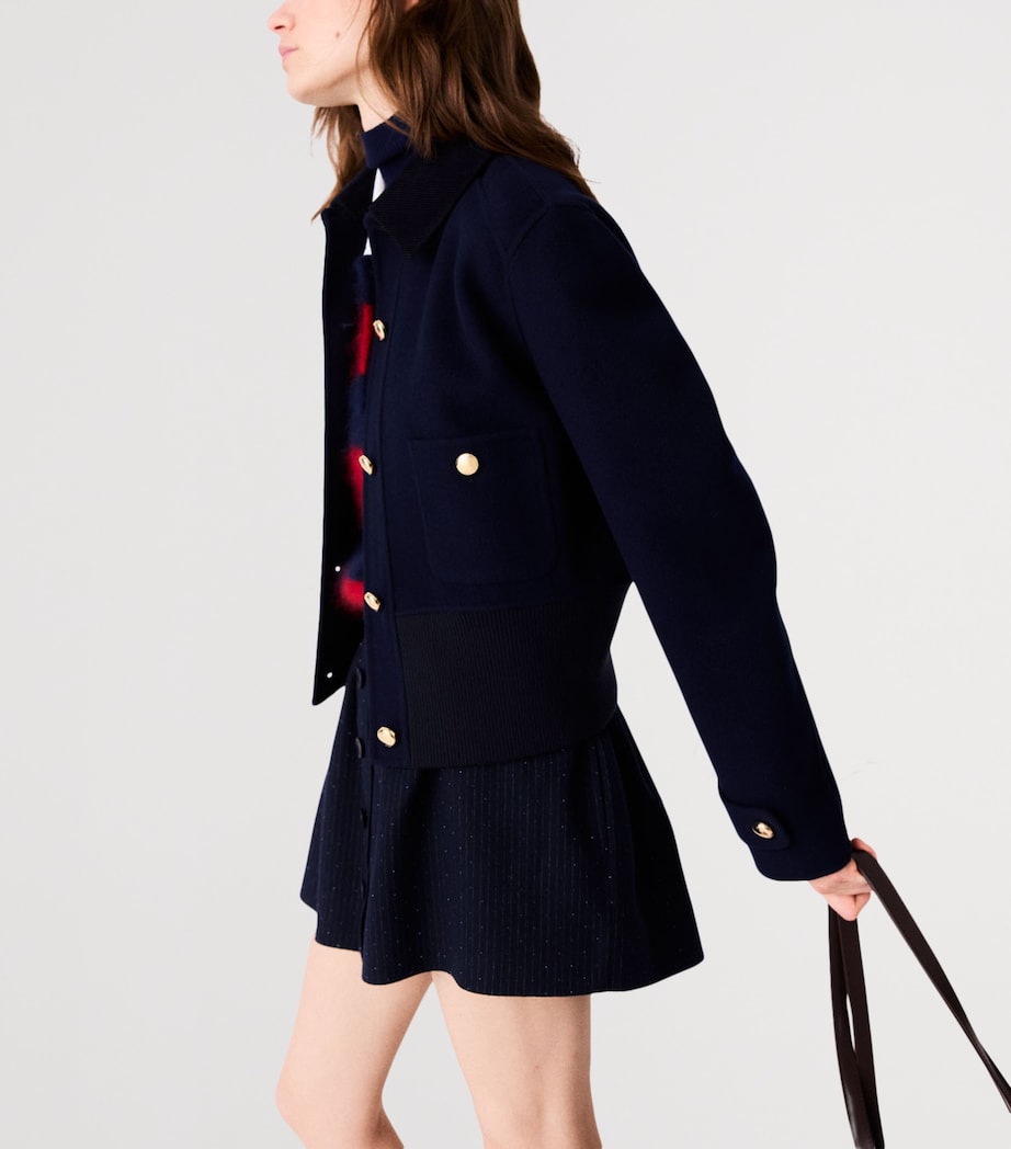 Maje Womens Wool-Blend Cropped Jacket Navy Image 6