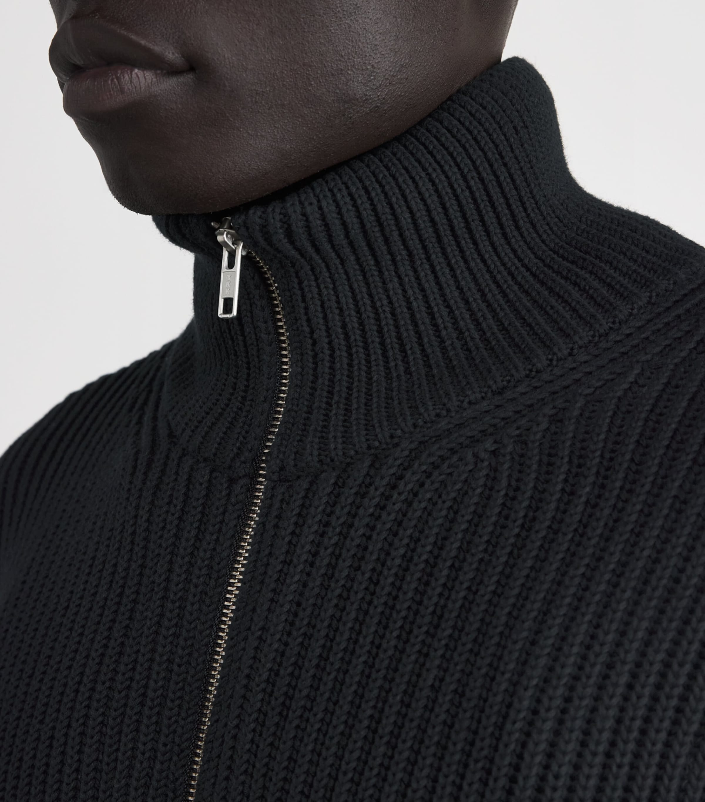 Rib-Knit Zip-Up Cardigan 900 - BLACK Image 6