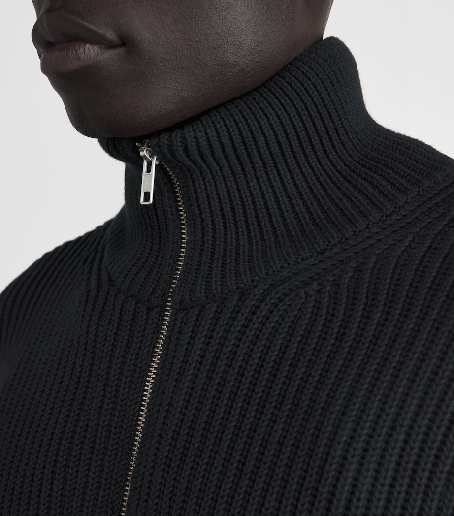 Rib-Knit Zip-Up Cardigan 900 - BLACK Image 6