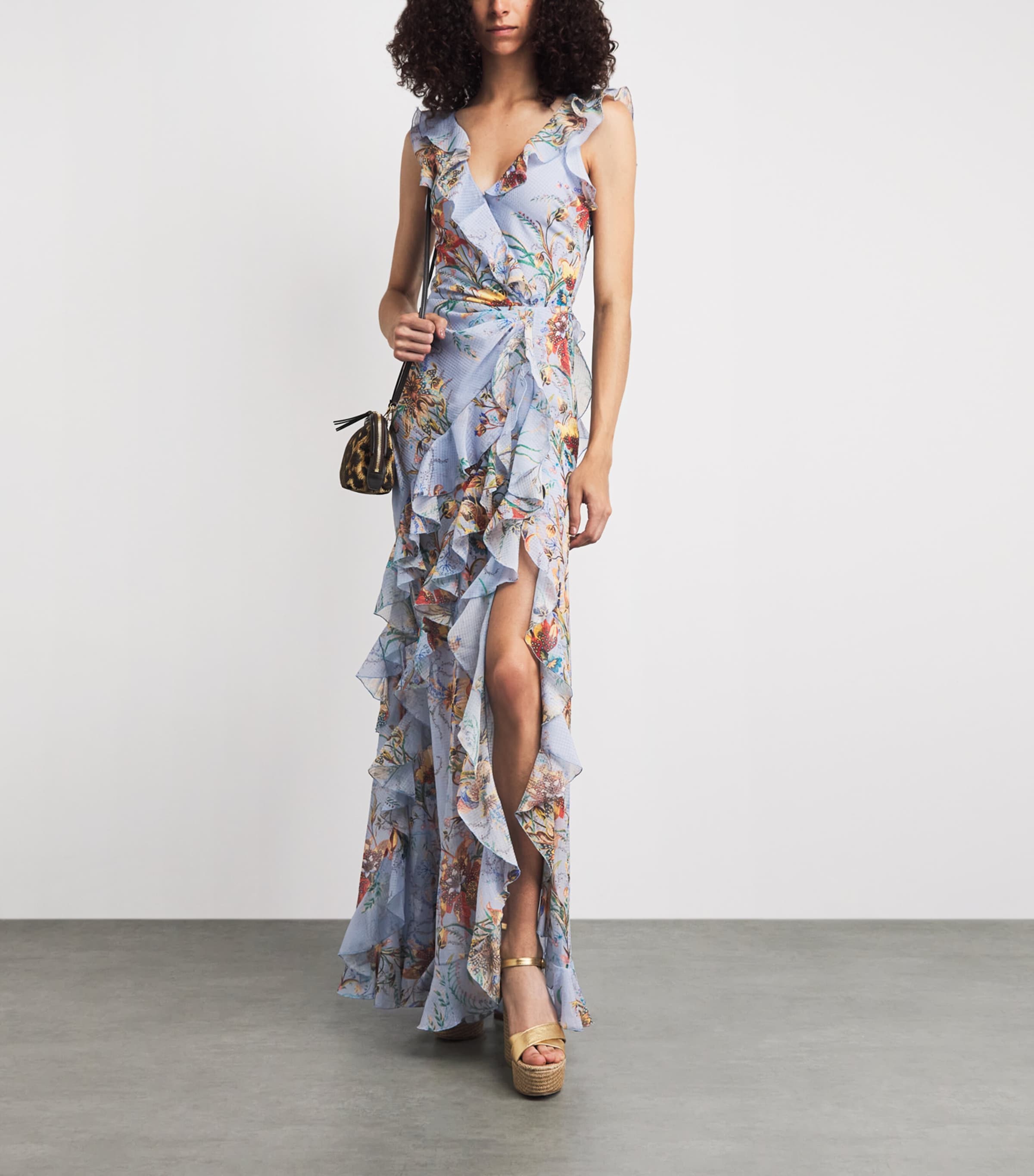 Etro Womens Ruffled Floral Maxi Dress Prnt/pl Blu Bs Image 2