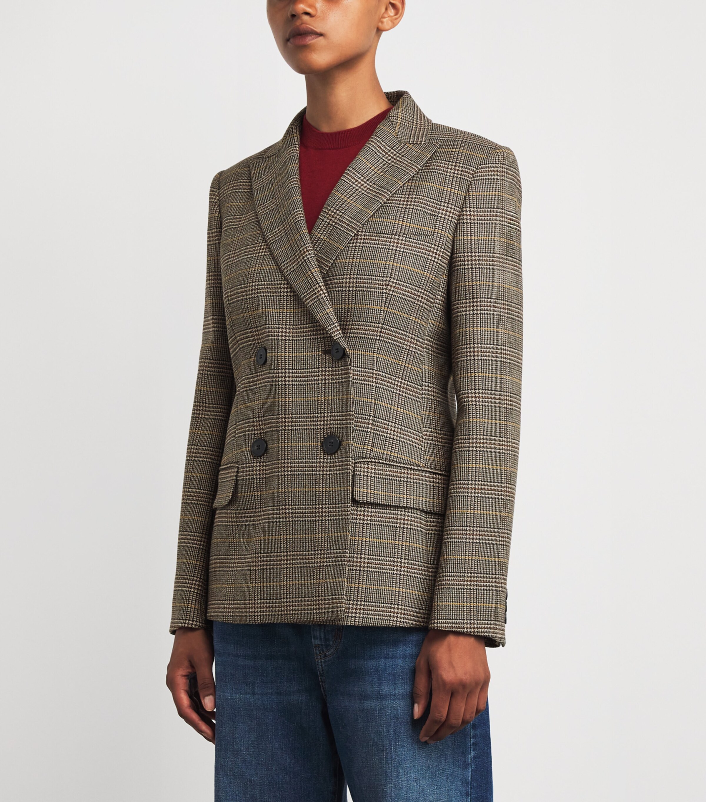 Wool Check Double-Breasted Blazer CHOCOLATE Image 3